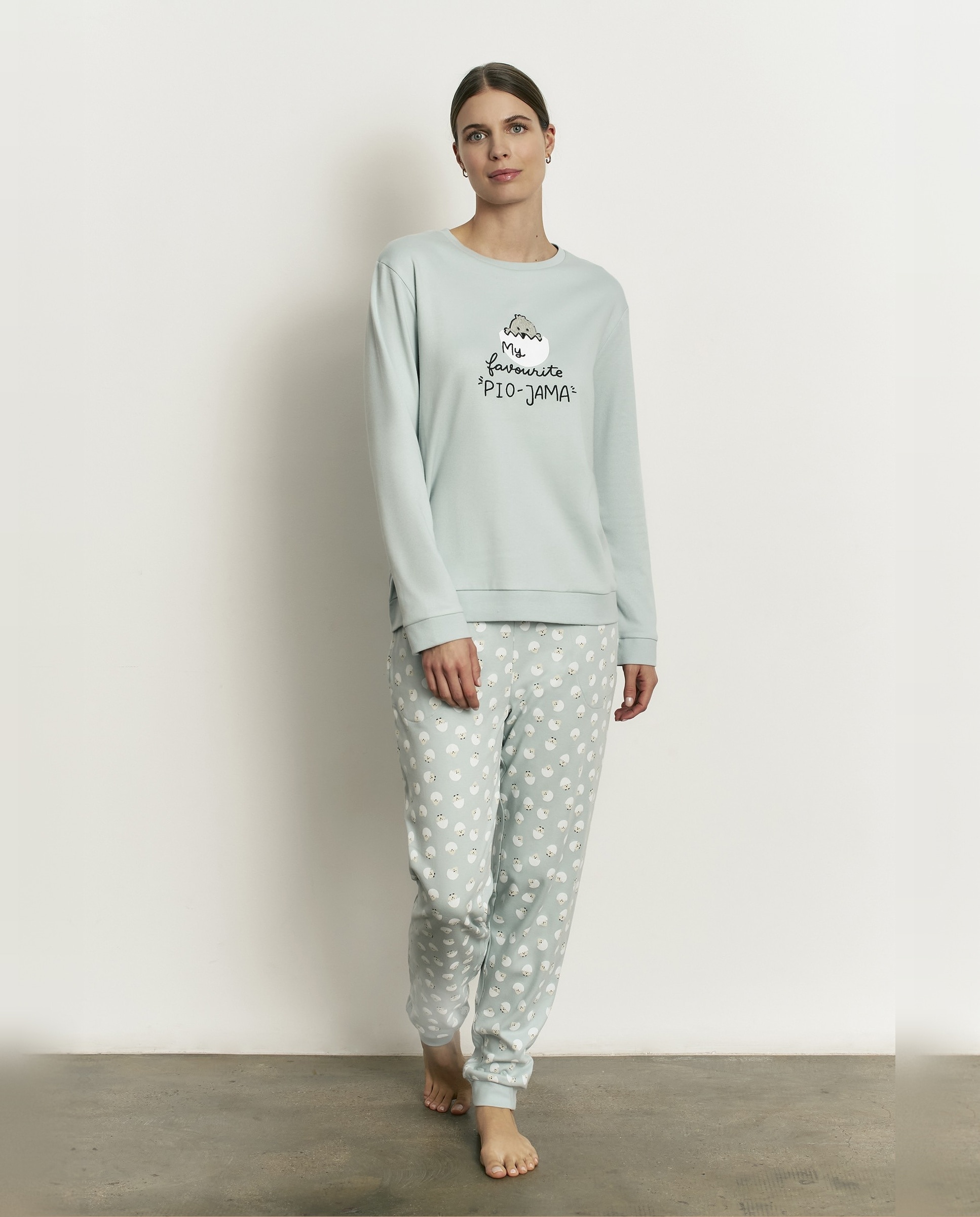Pijama completo de mujer con manga larga y pantalón largo - Promise - Azul Azul-1