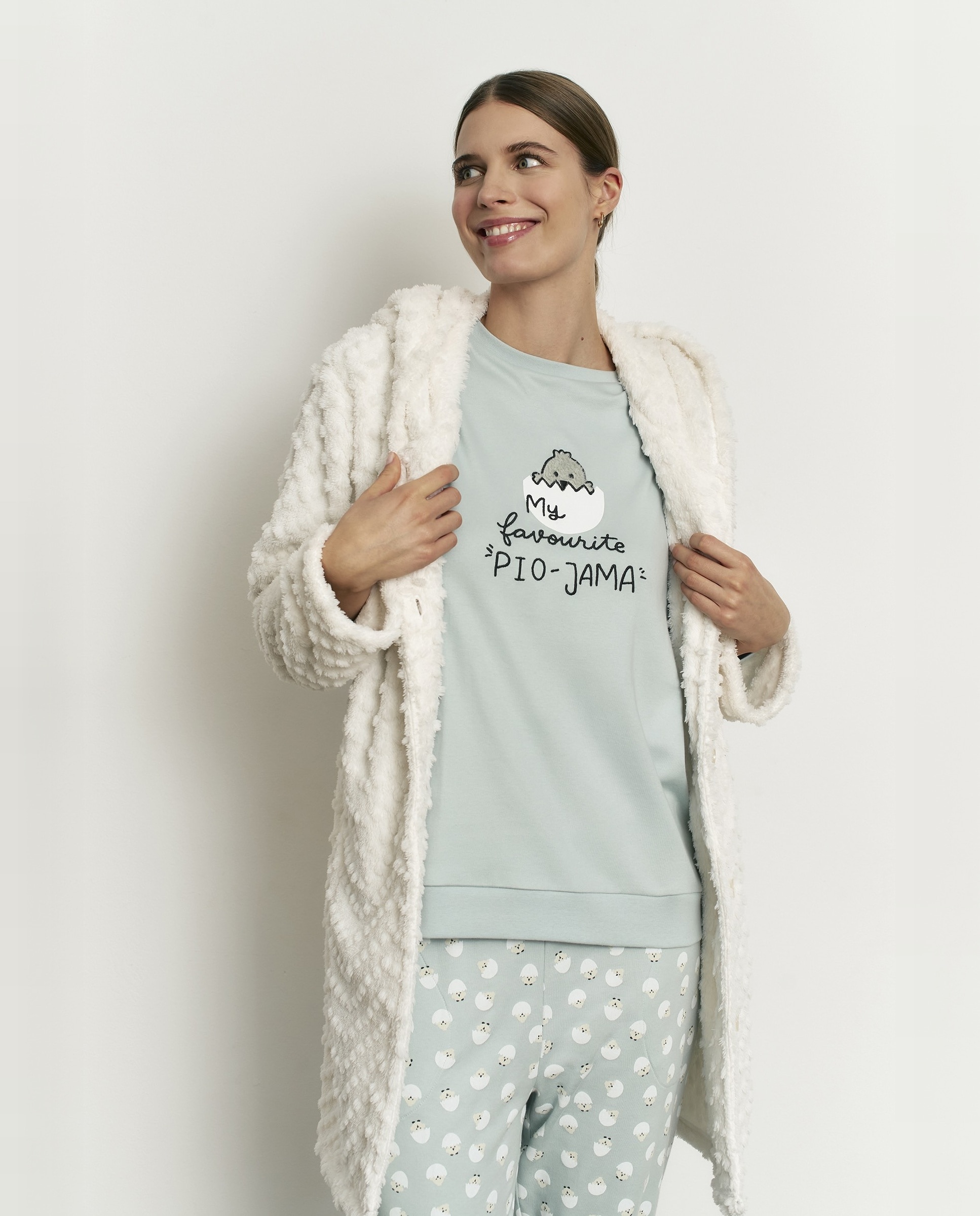 Pijama completo de mujer con manga larga y pantalón largo - Promise - Azul Azul-4