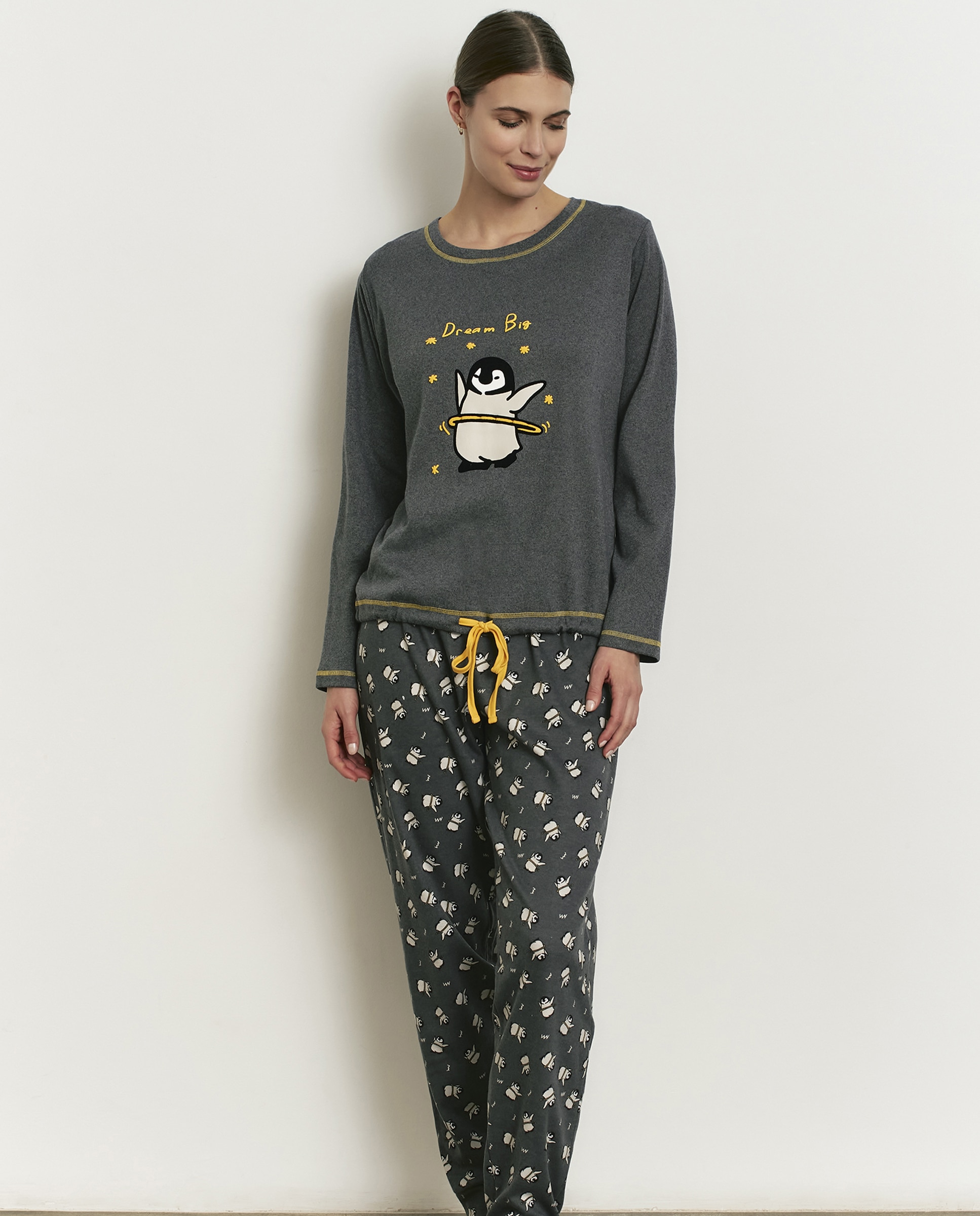 Pijama completo de mujer con manga larga y pantalón largo - Promise - Gris oscuro Gris oscuro-3