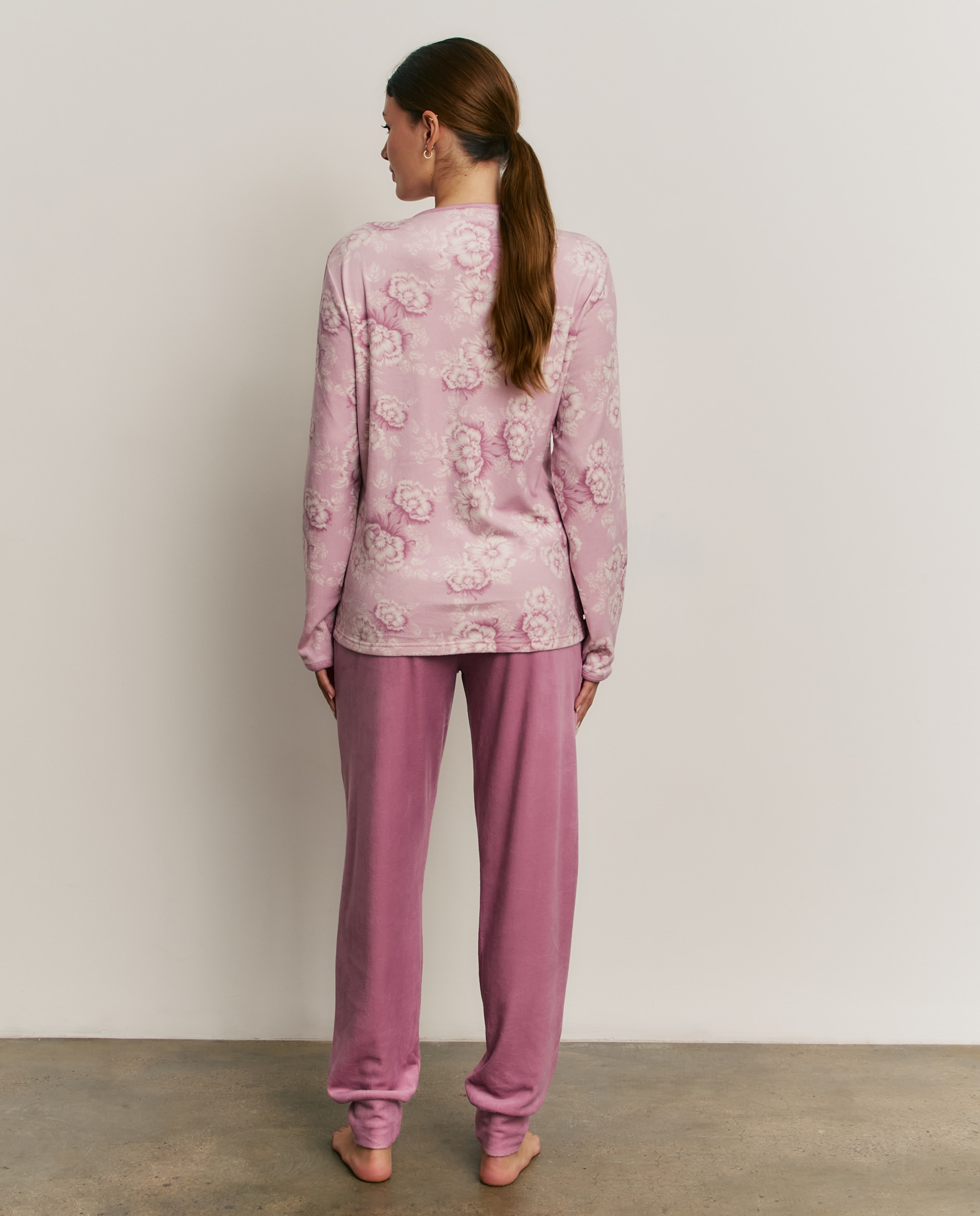 Pijama completo de mujer con manga larga y pantalón largo - Promise - Rosa Rosa-2