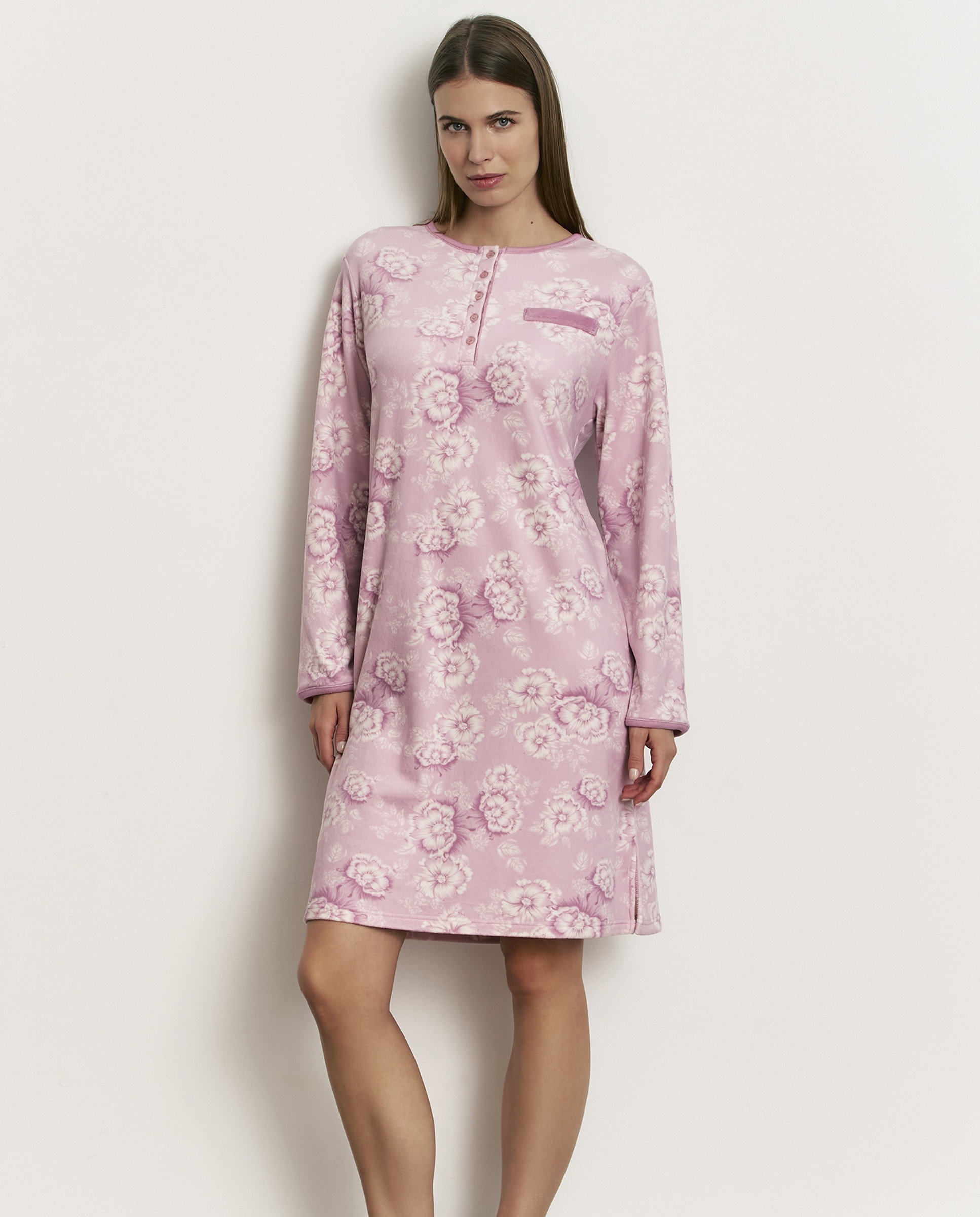 Pijama completo de mujer con manga larga y terciopelo - Promise - Rosa Rosa-1