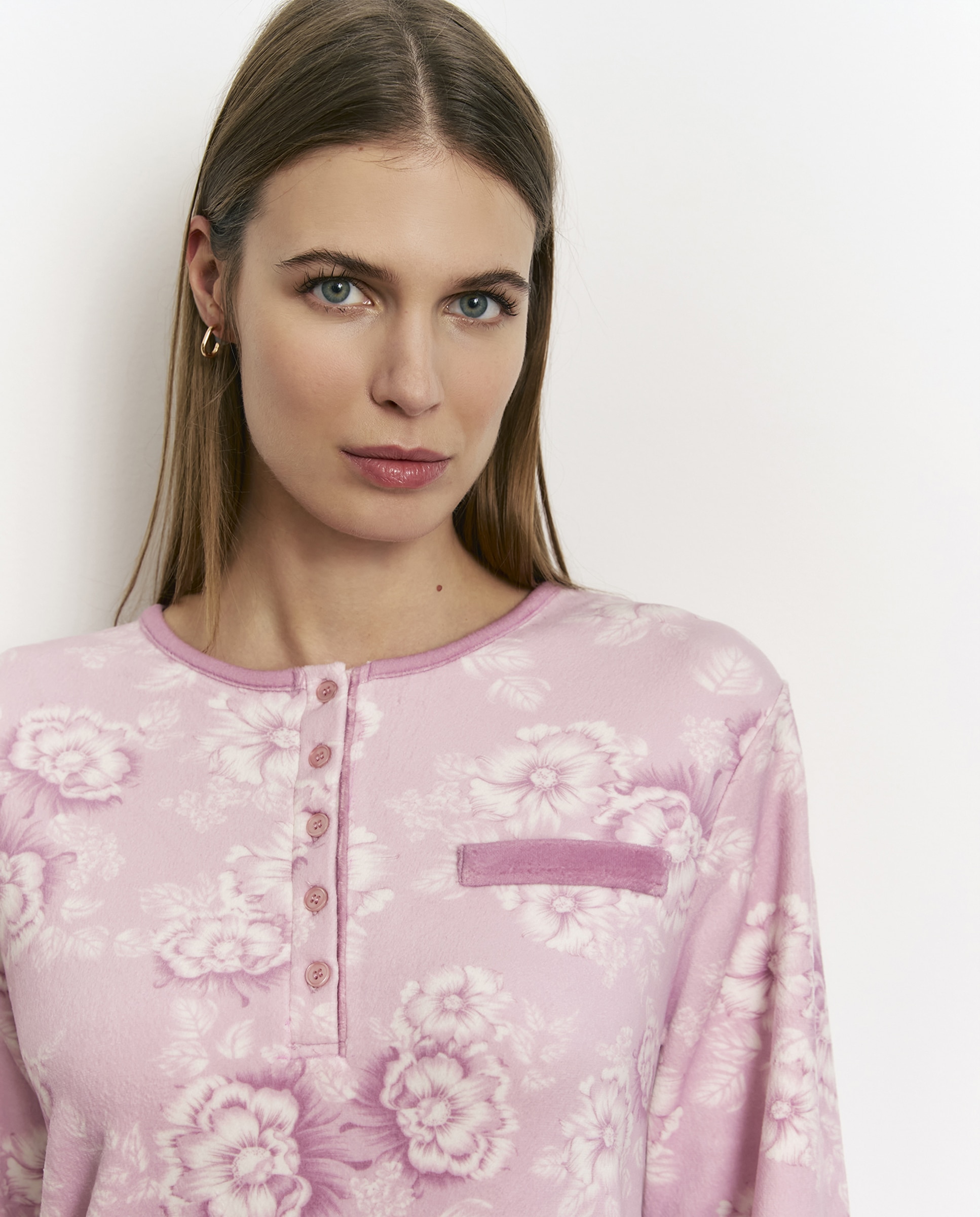 Pijama completo de mujer con manga larga y terciopelo - Promise - Rosa Rosa-3