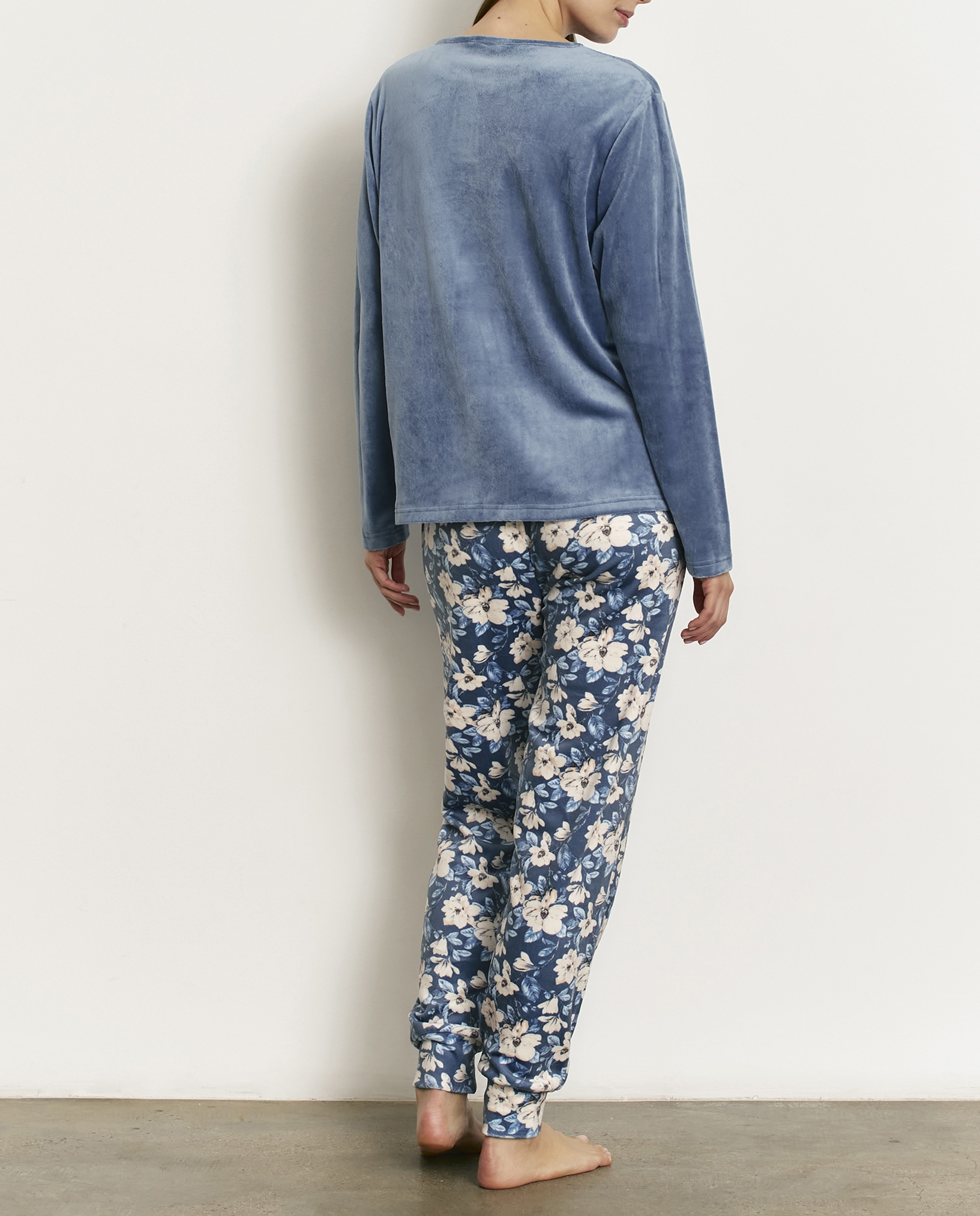 Pijama completo de mujer con manga larga y pantalón largo - Promise - Azul Azul-2