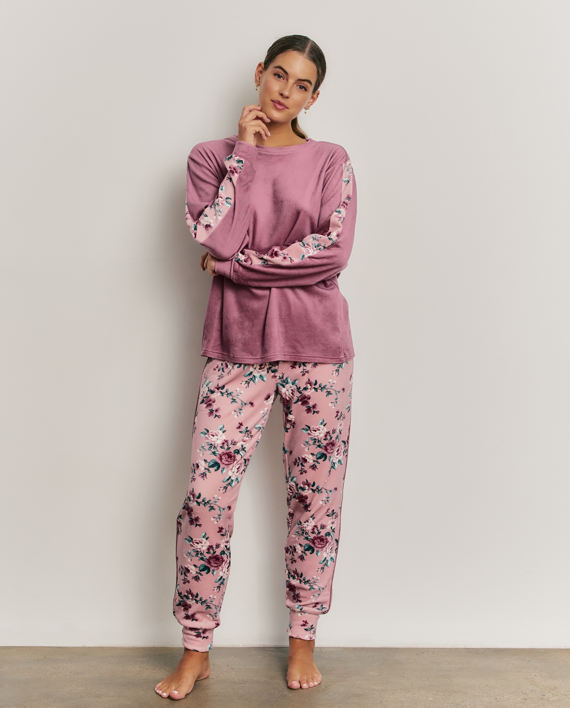 Pijama completo de mujer con manga larga y pantalón largo - Promise - Burdeos Burdeos-1