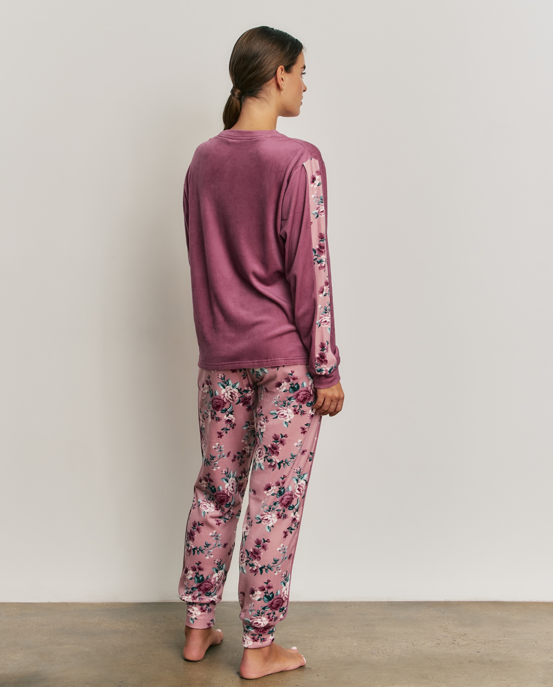 Pijama completo de mujer con manga larga y pantalón largo - Promise - Burdeos Burdeos-2