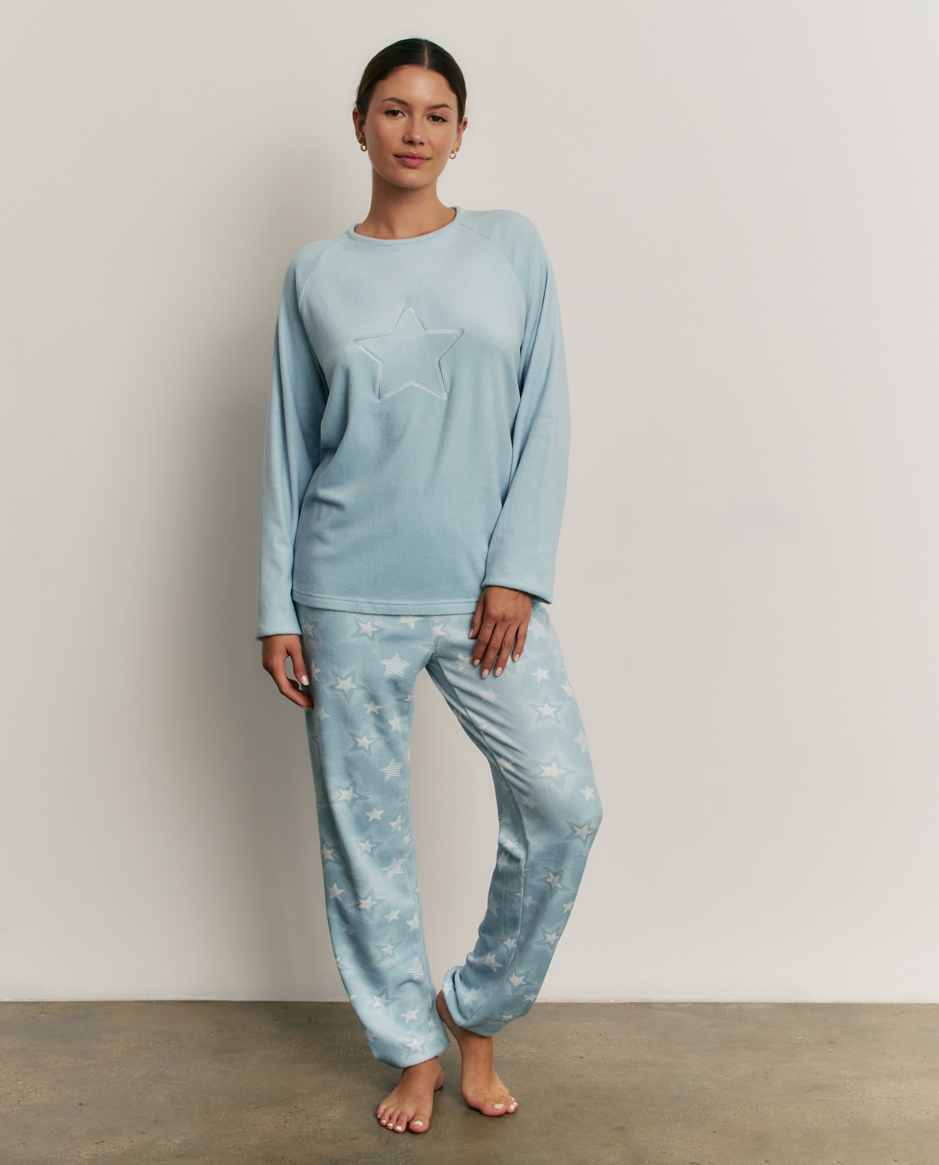 Pijama completo de mujer con manga larga y pantalón largo - Promise - Azul celeste Azul celeste-1
