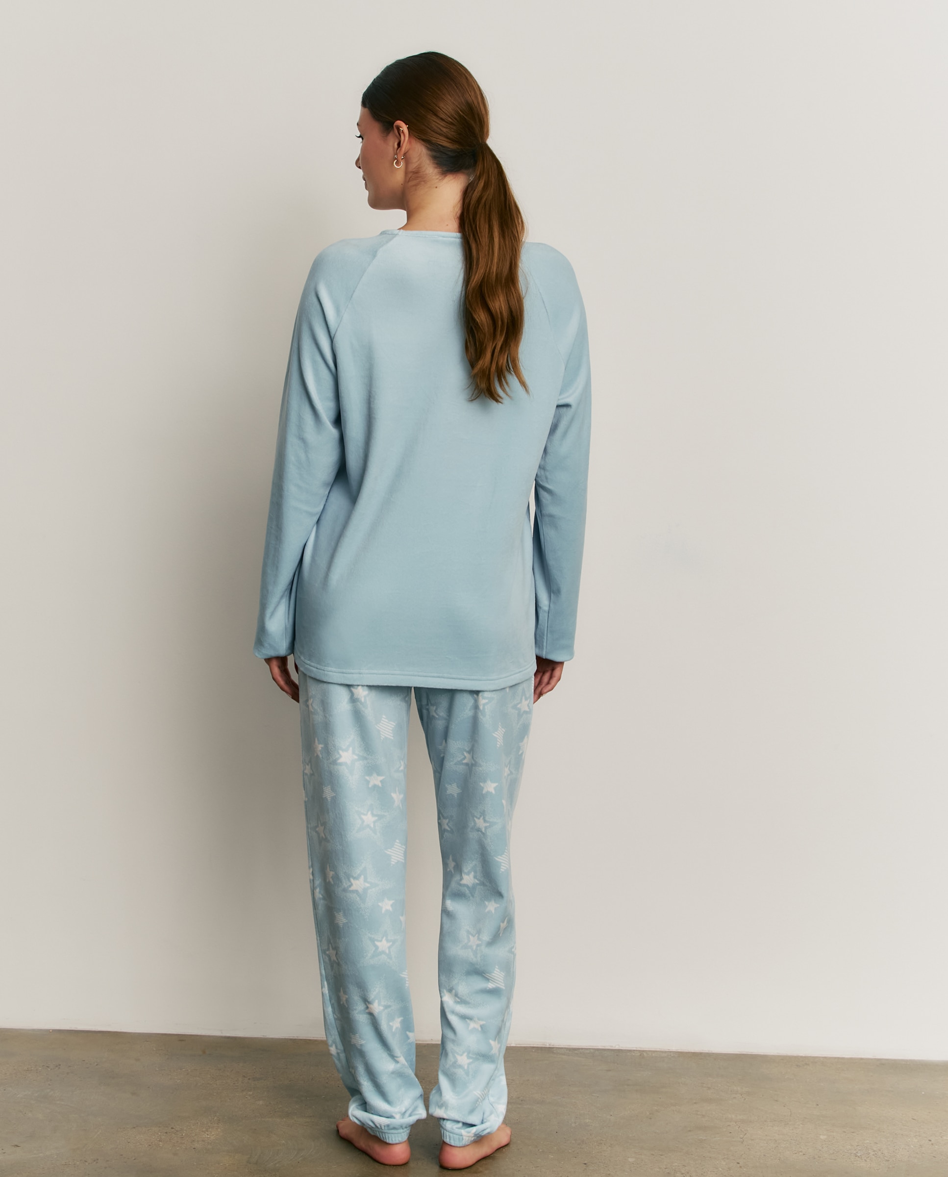 Pijama completo de mujer con manga larga y pantalón largo - Promise - Azul celeste Azul celeste-2