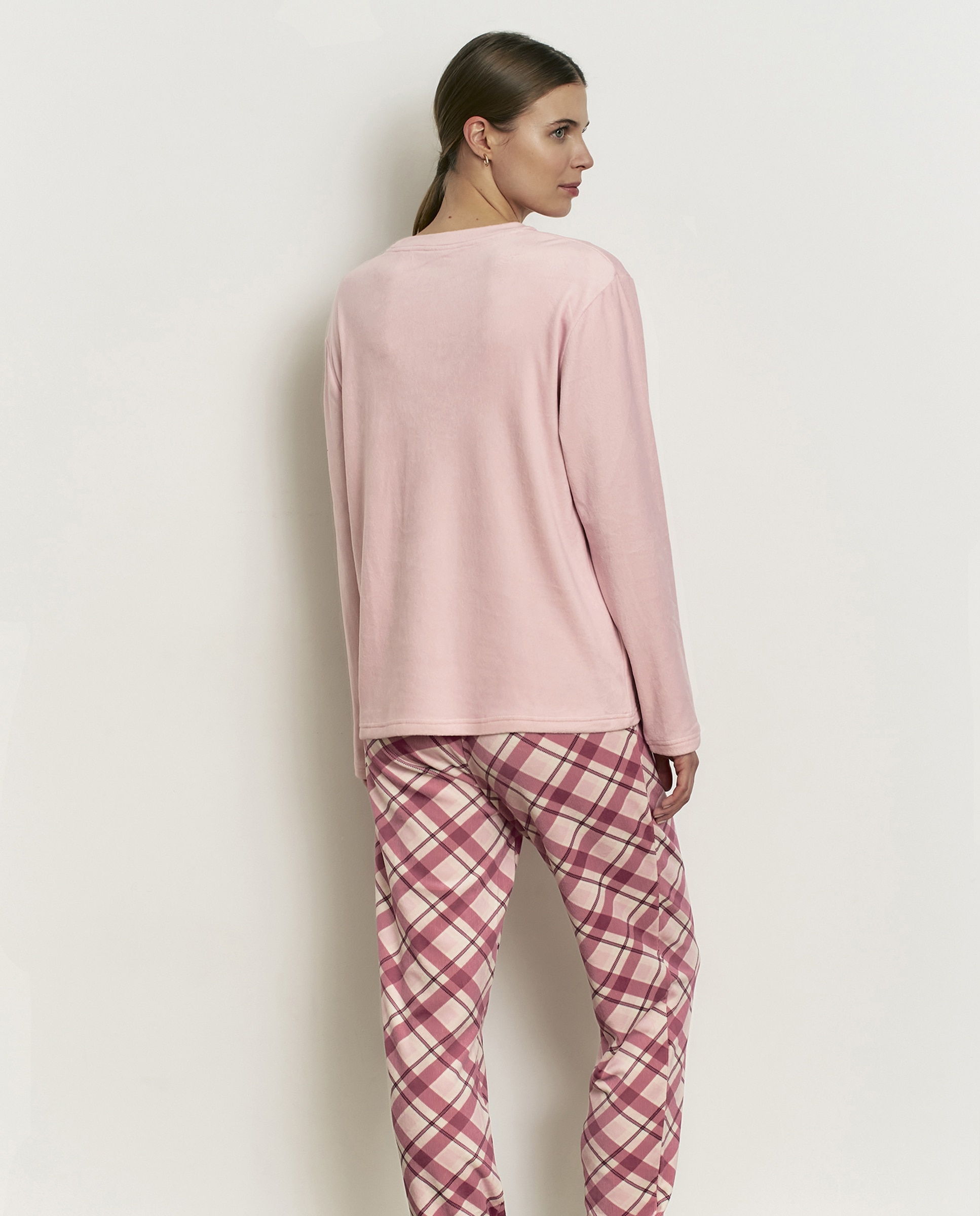 Pijama completo de mujer con manga larga y pantalón largo - Promise - Rosa Rosa-2