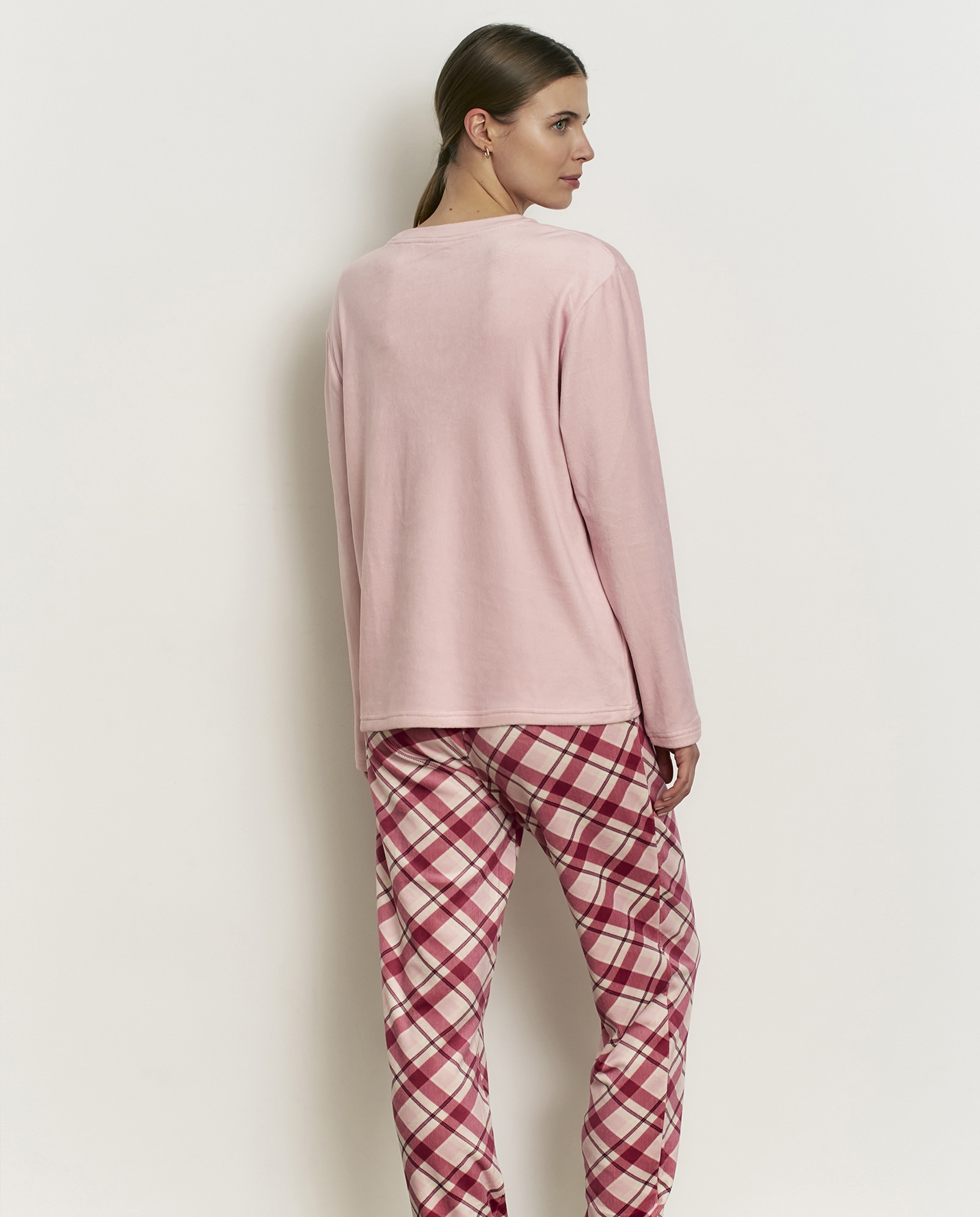 Pijama completo de mujer con manga larga y pantalón largo - Promise - Rosa Rosa-3