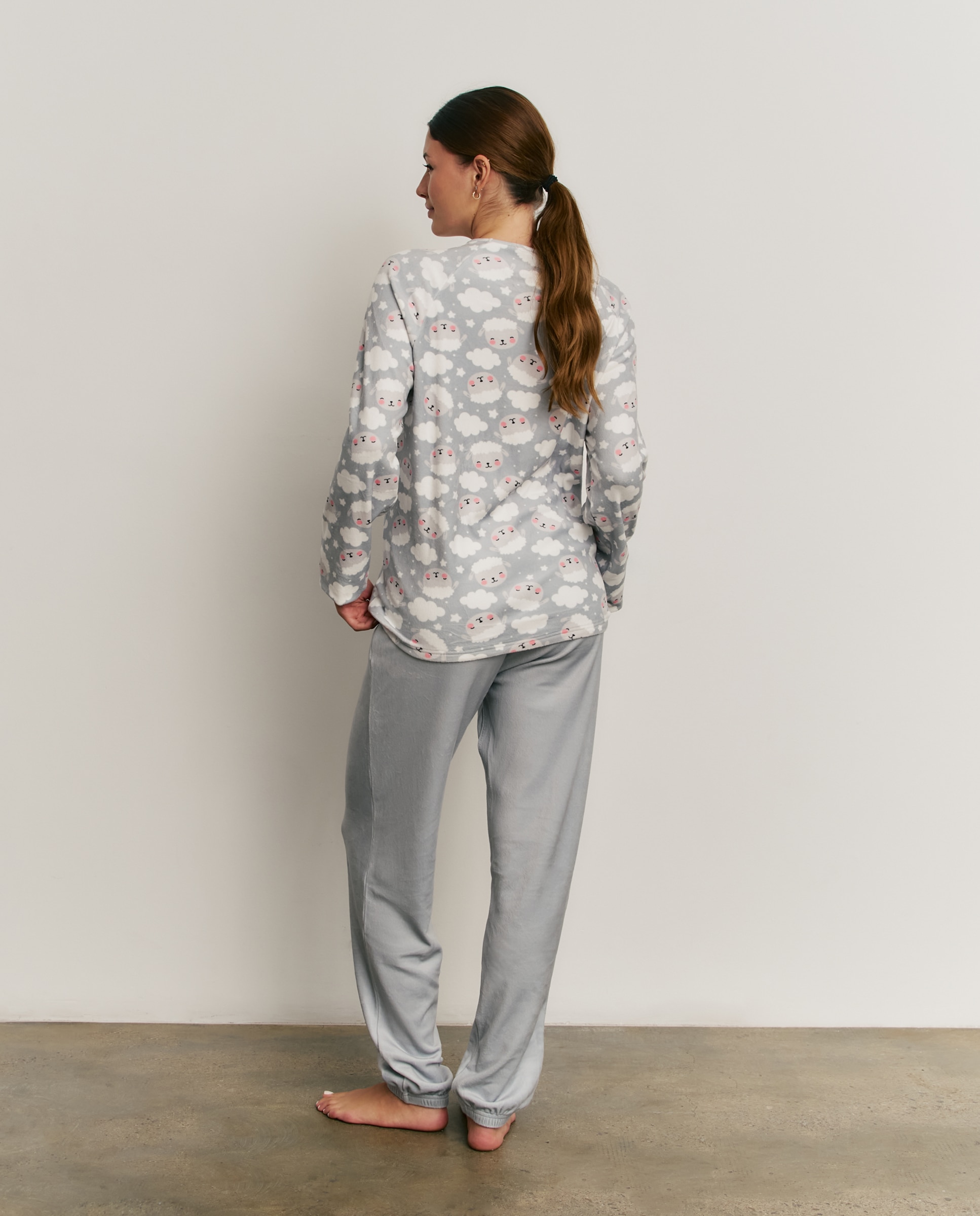 Pijama completo de mujer con manga larga y pantalón largo - Promise - Gris Gris-2