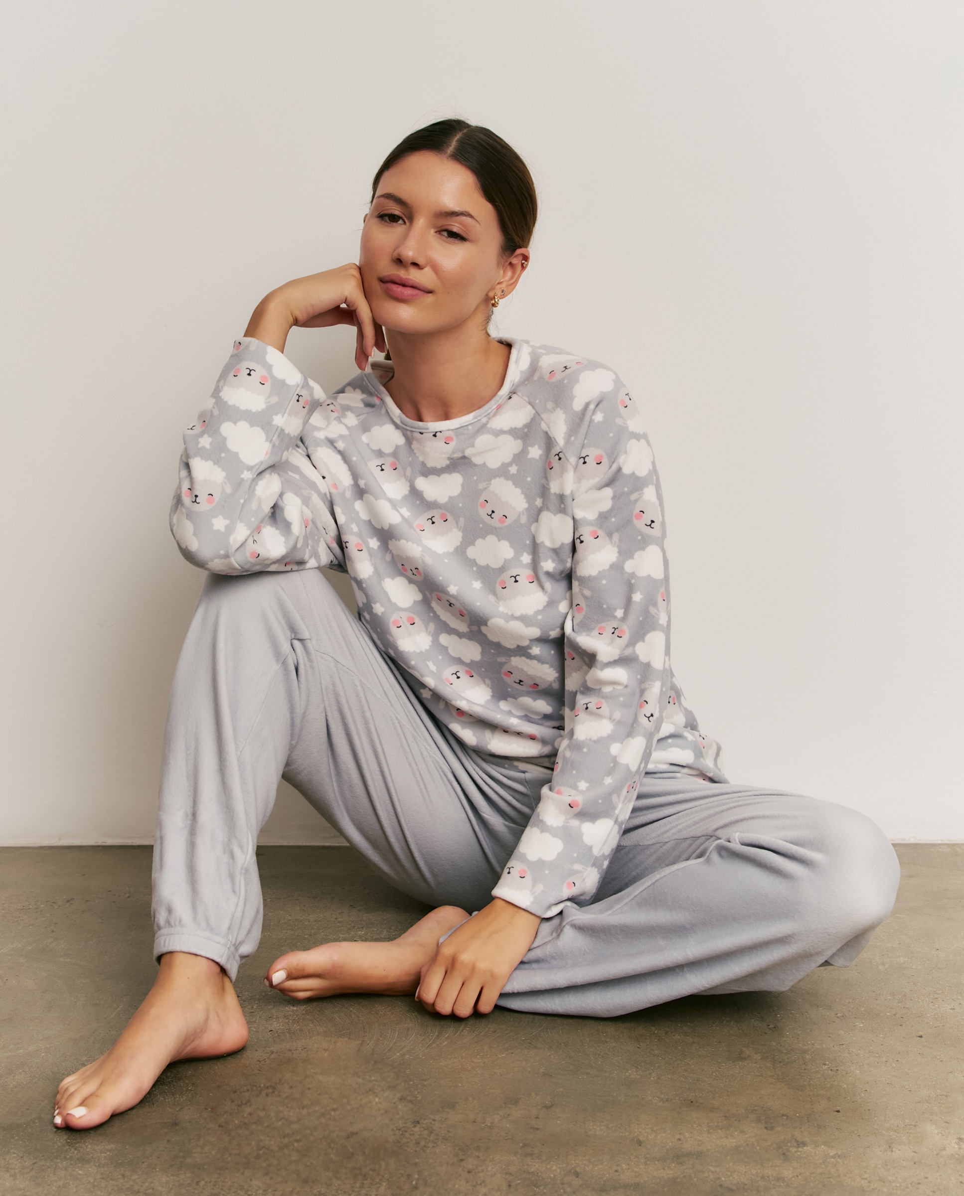 Pijama completo de mujer con manga larga y pantalón largo - Promise - Gris Gris-3