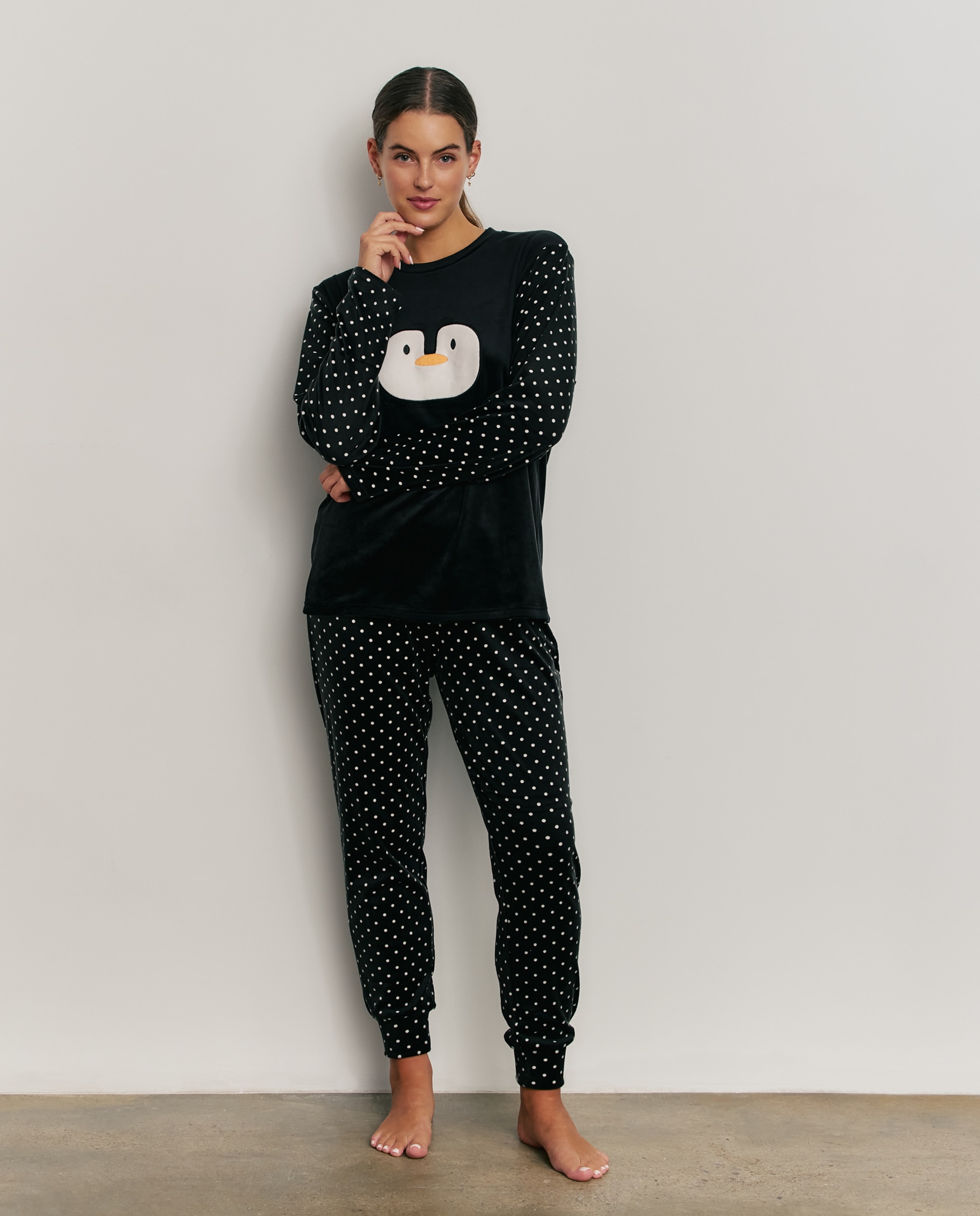 Pijama completo de mujer con bordado y manga larga - Promise - Negro Negro-1