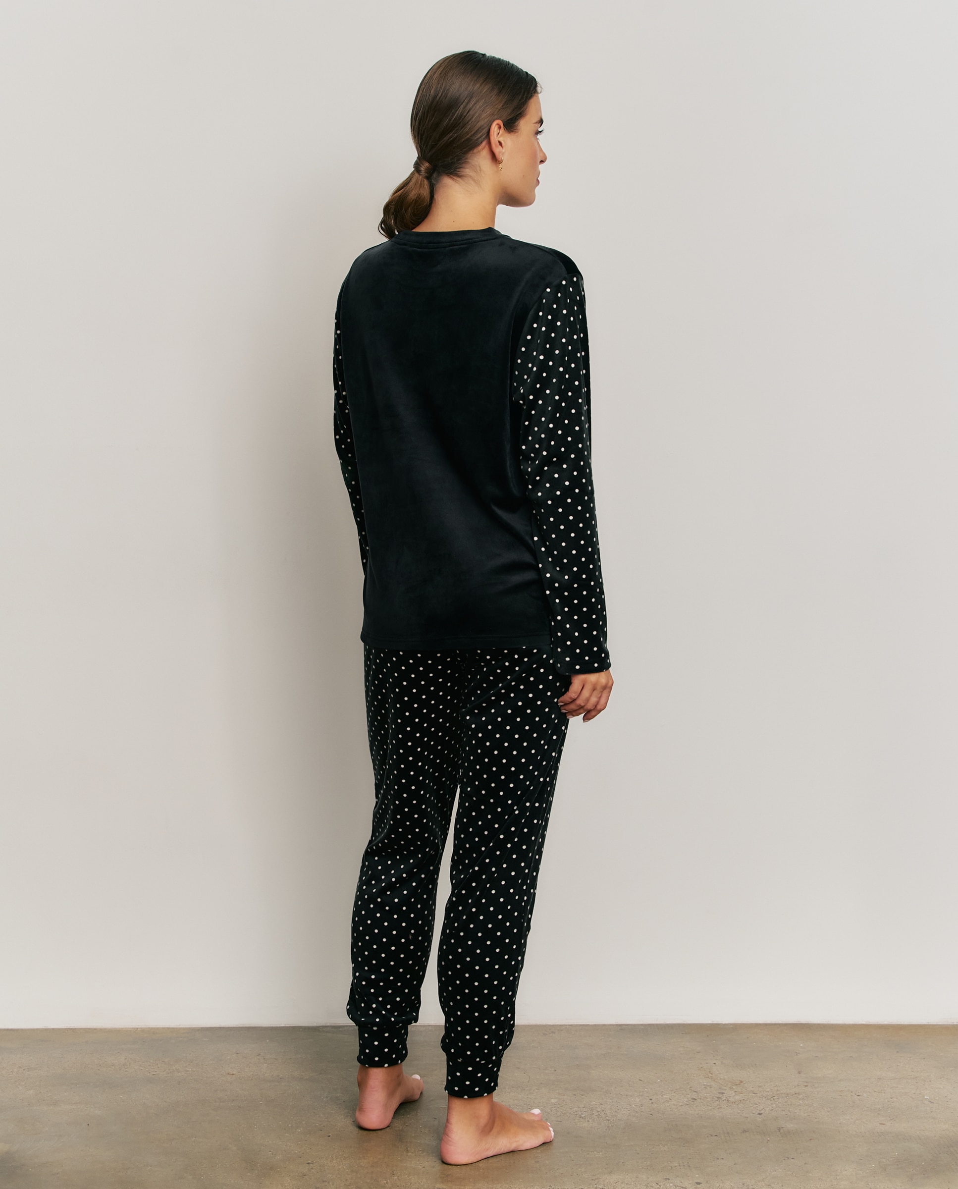 Pijama completo de mujer con bordado y manga larga - Promise - Negro Negro-2