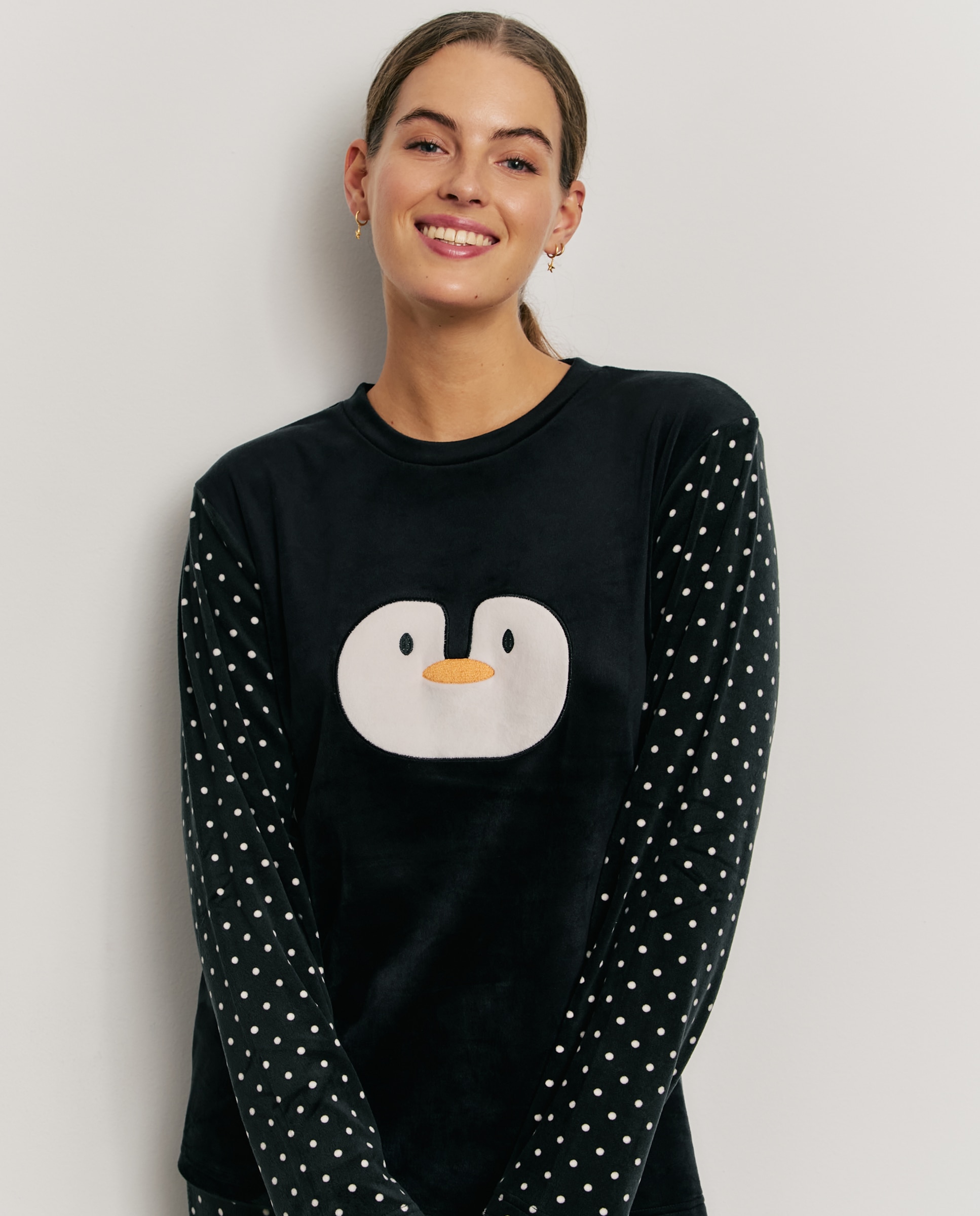 Pijama completo de mujer con bordado y manga larga - Promise - Negro Negro-3