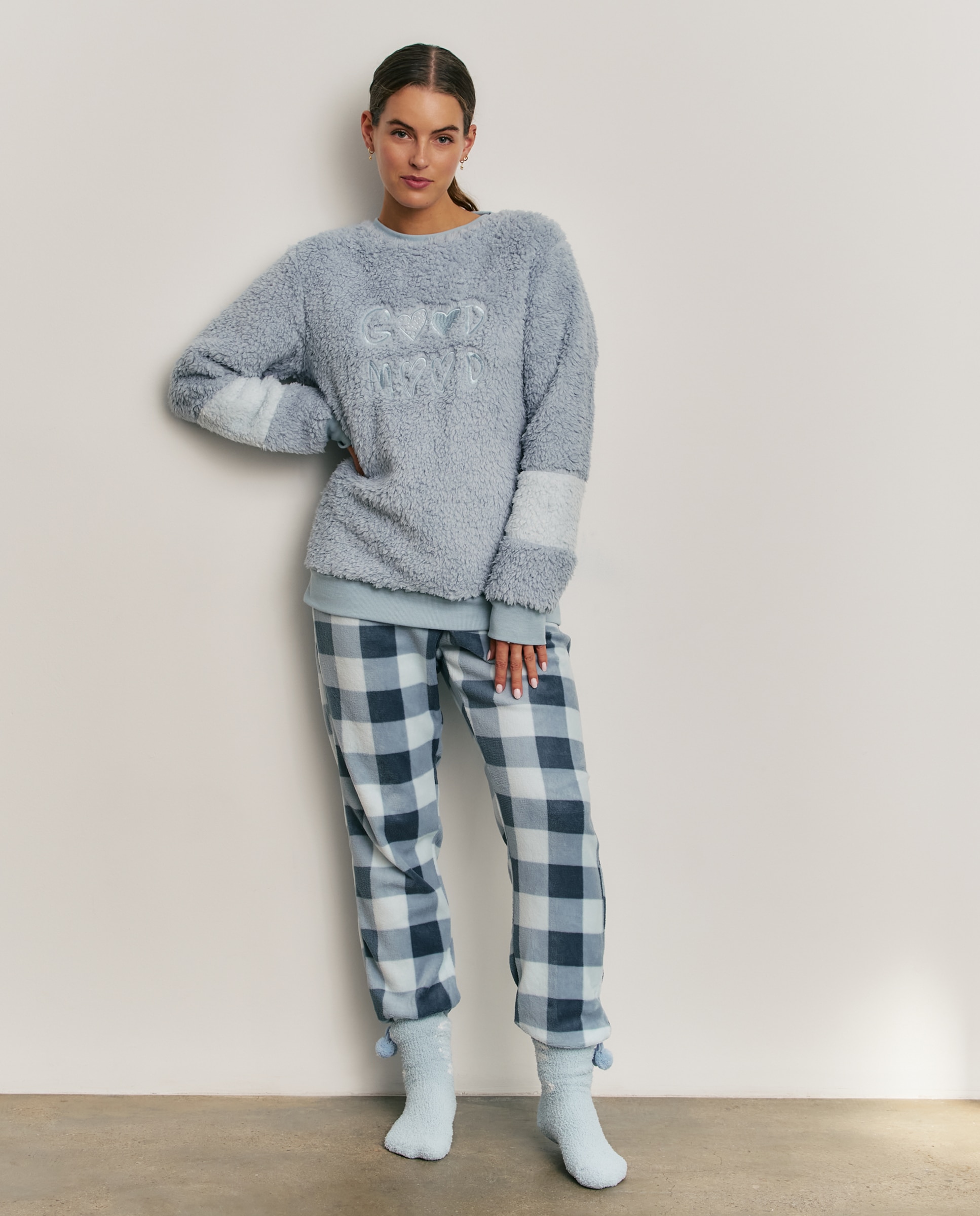 Pijama completo de mujer con manga larga y pantalón largo - Promise - Azul Azul-1