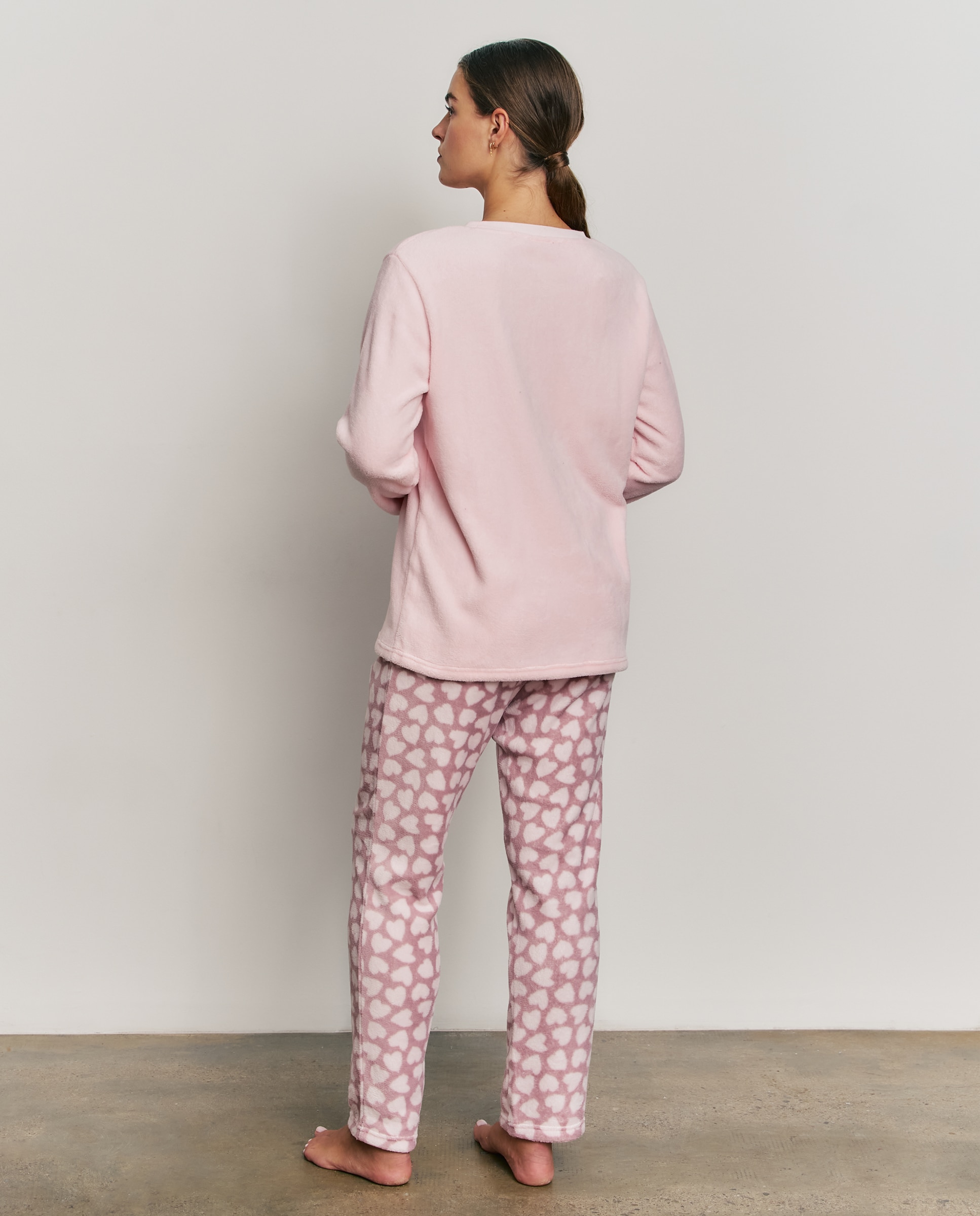 Pijama completo de mujer con manga larga y pantalón largo - Promise - Rosa Rosa-2