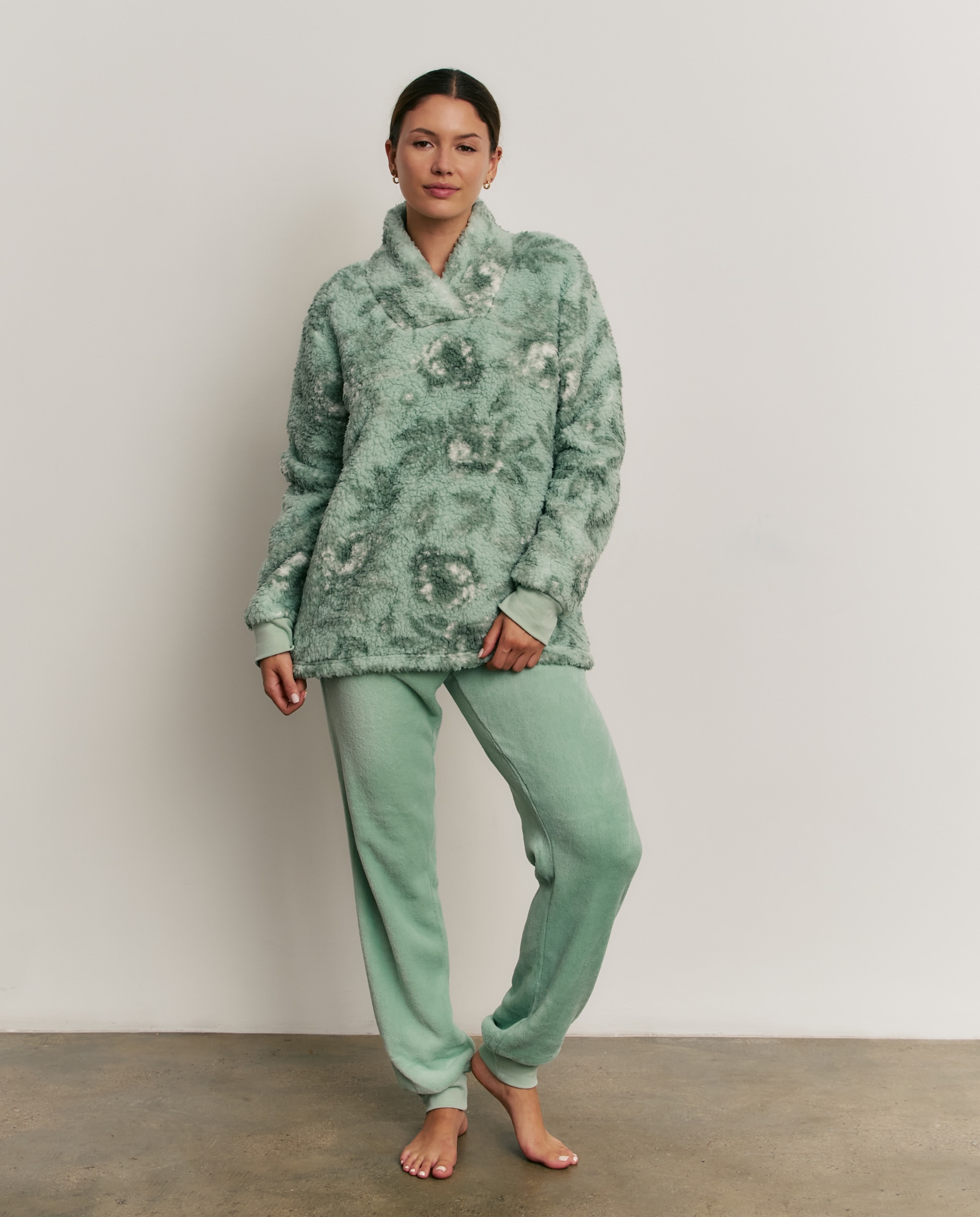 Pijama completo de mujer con manga larga y pantalón largo - Promise - Verde Verde-1