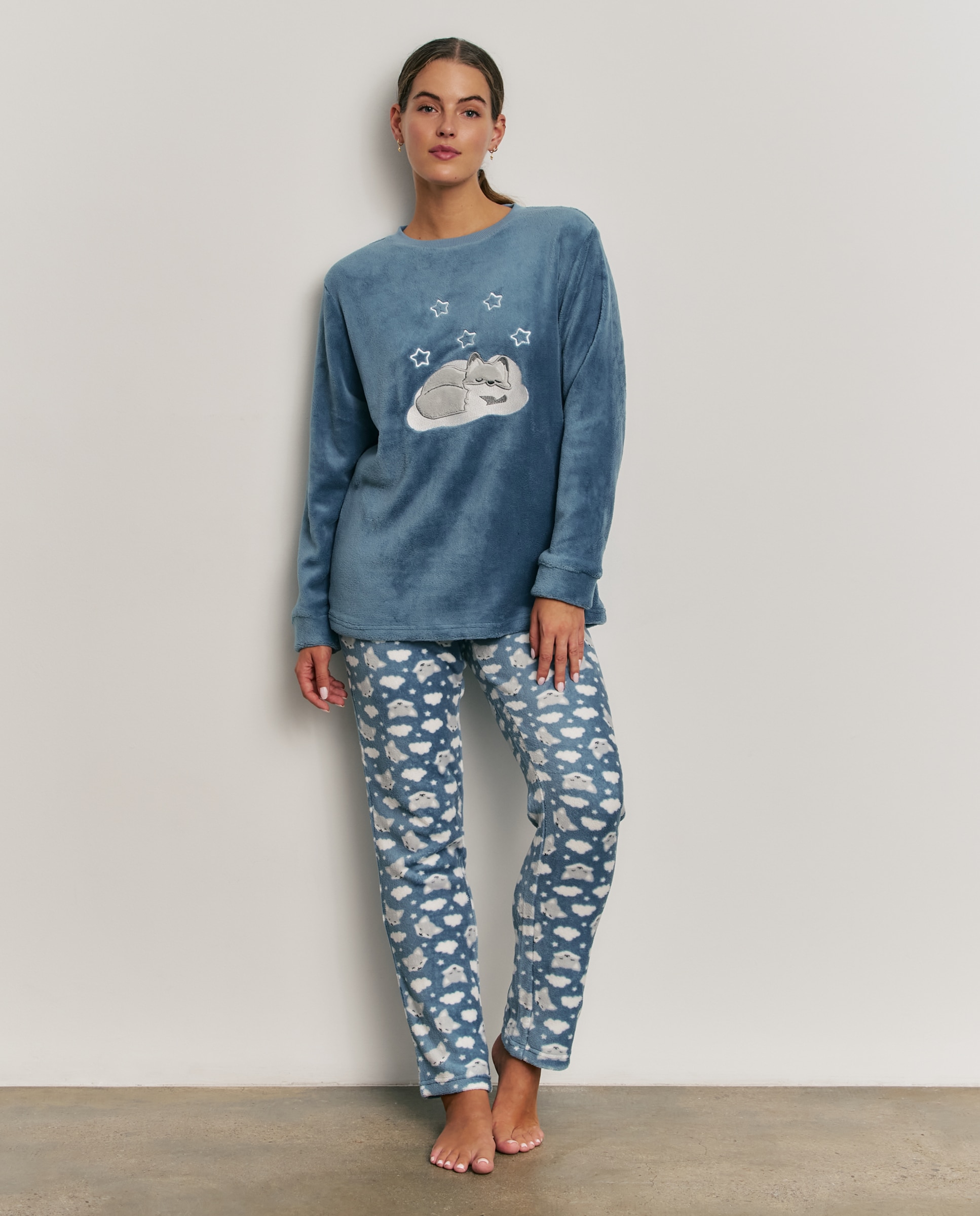 Pijama completo de mujer con manga larga y pantalón largo - Promise - Azul Azul-1