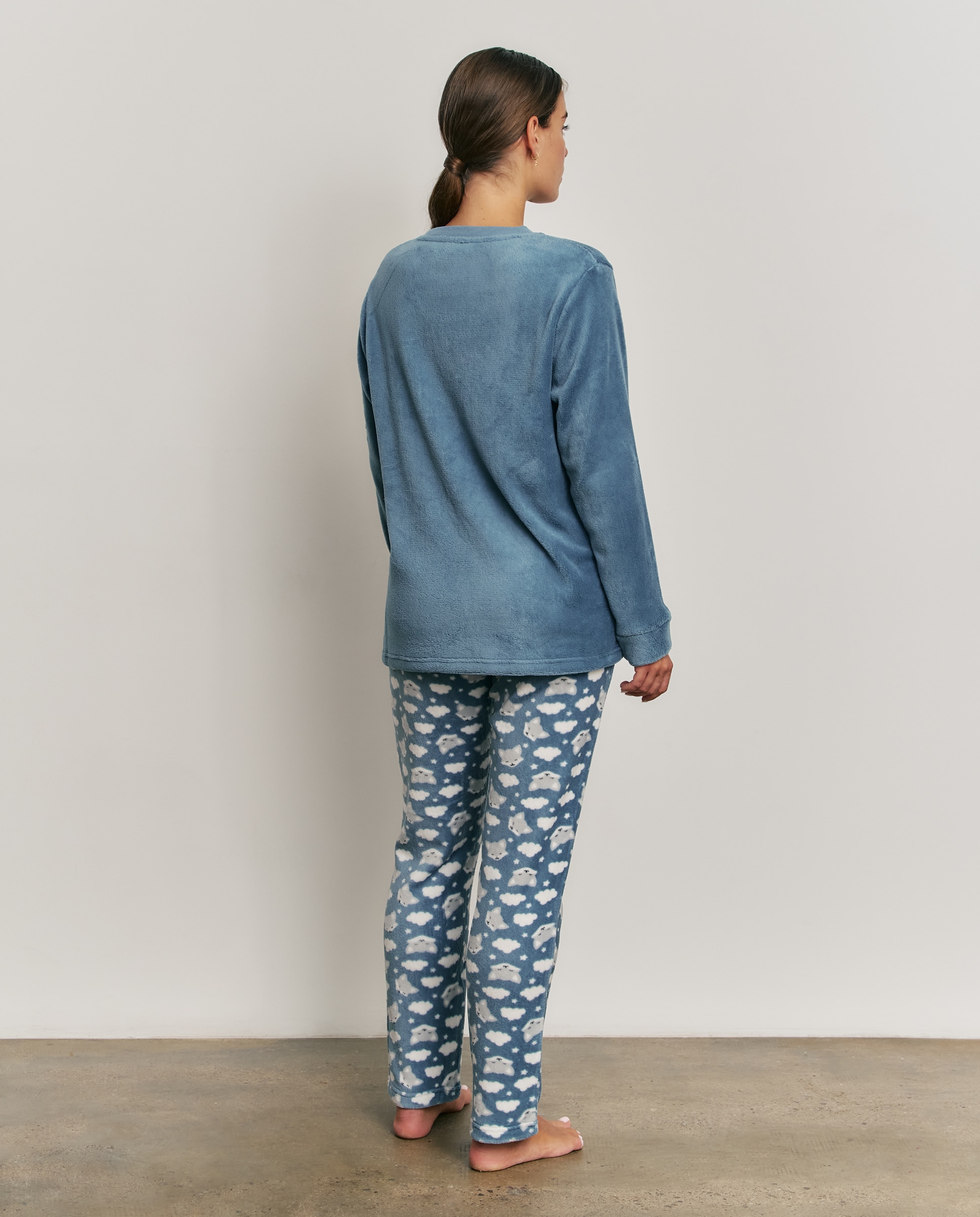 Pijama completo de mujer con manga larga y pantalón largo - Promise - Azul Azul-2