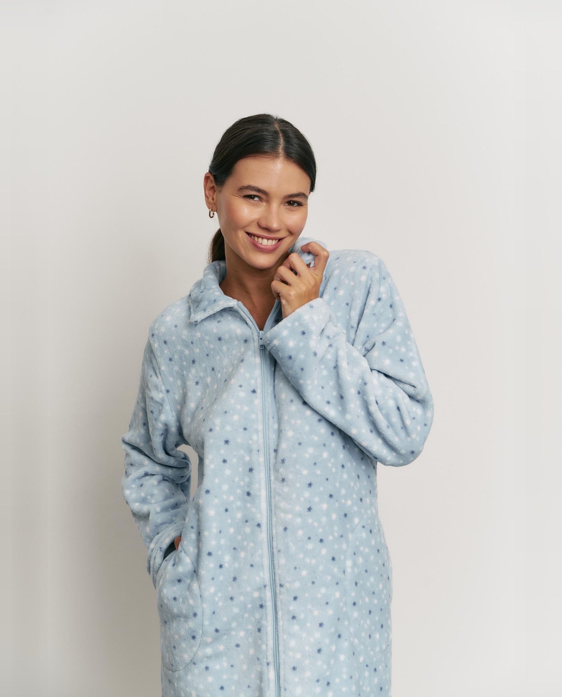 Bata de mujer con tejido cálido y estampado - Promise - Azul Azul-3