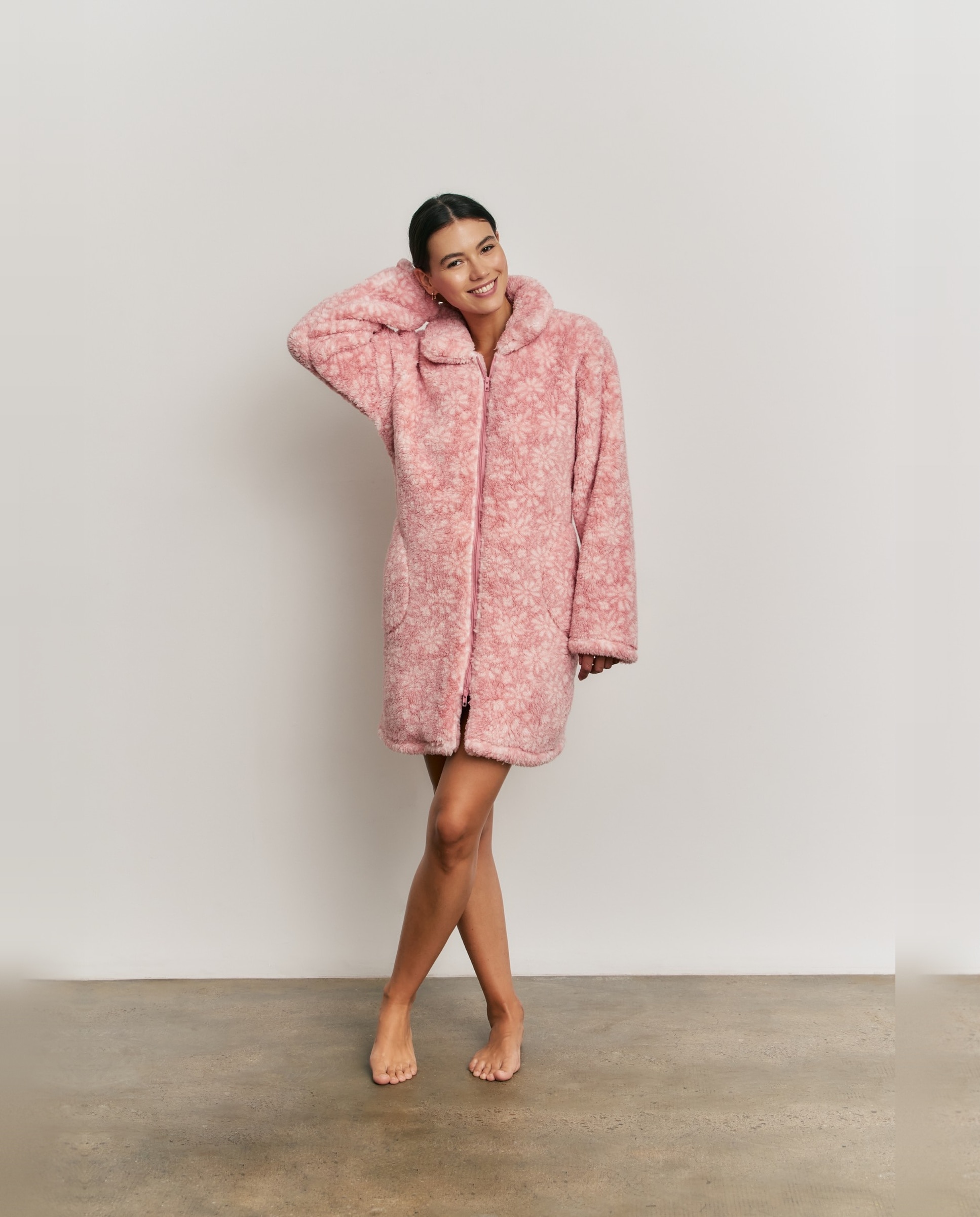 Bata de mujer con estampado y cremallera - Promise - Rosa Rosa-1
