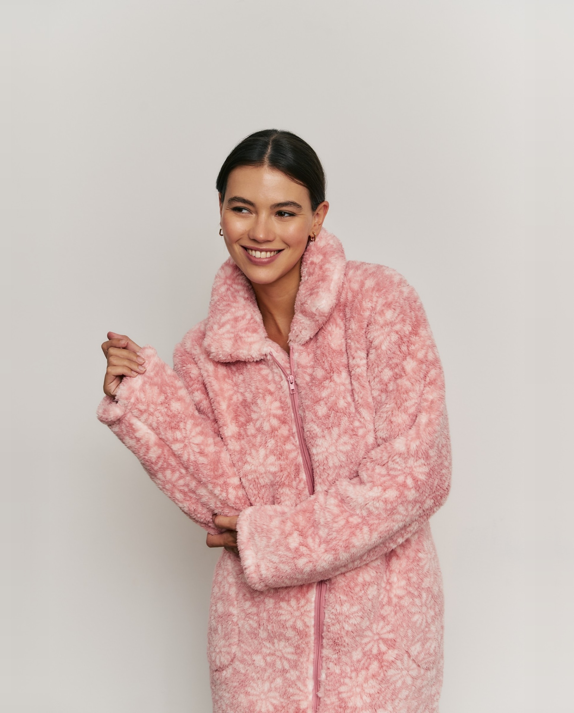 Bata de mujer con estampado y cremallera - Promise - Rosa Rosa-3
