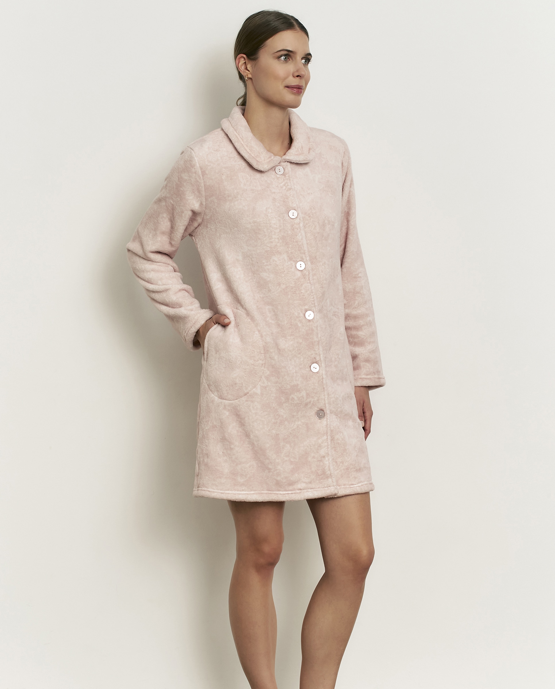 Bata de mujer con tejido cálido y bolsillos - Promise - Rosa Rosa-1