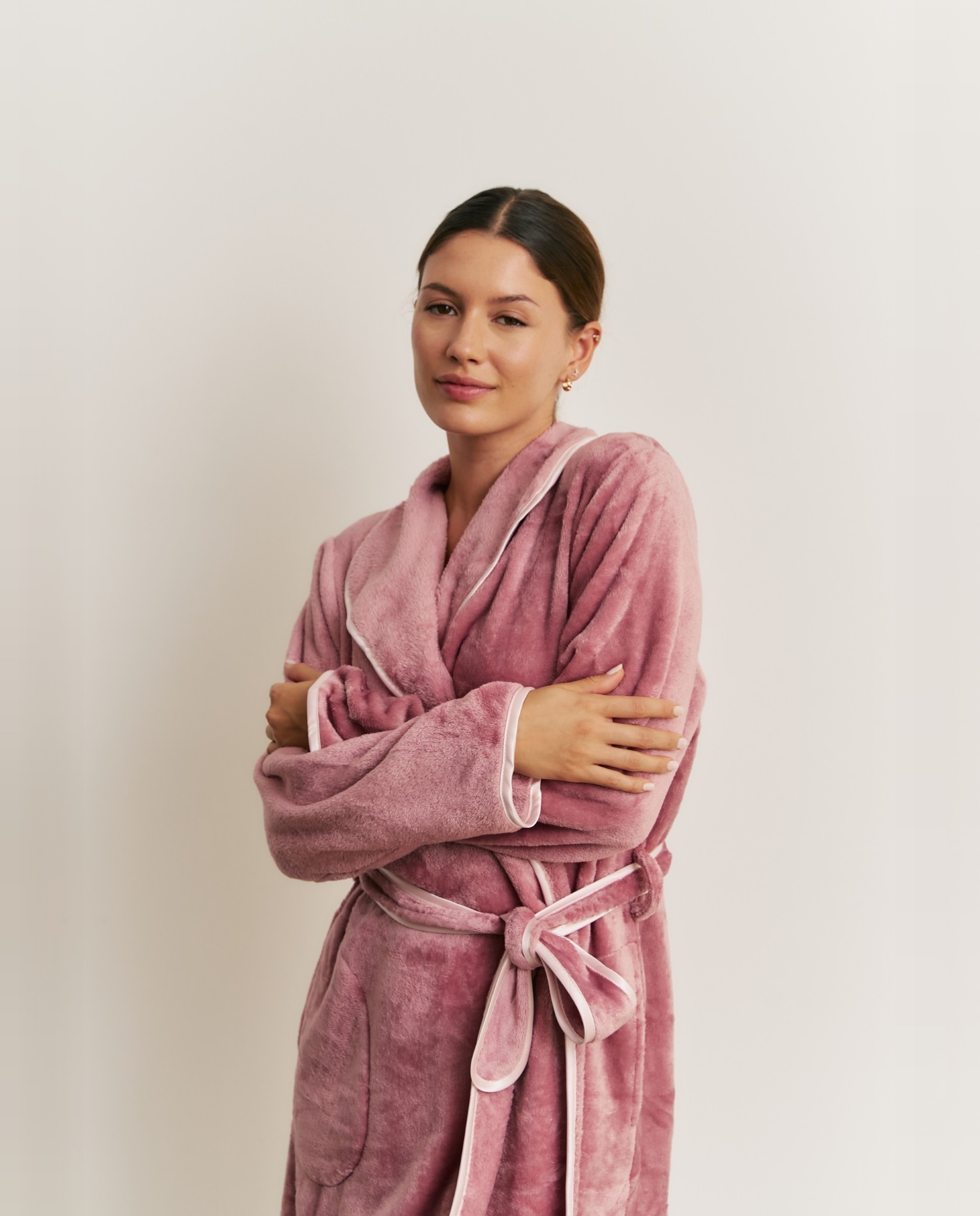 Bata de mujer con tacto suave y cinturón - Promise - Rosa claro Rosa claro-3