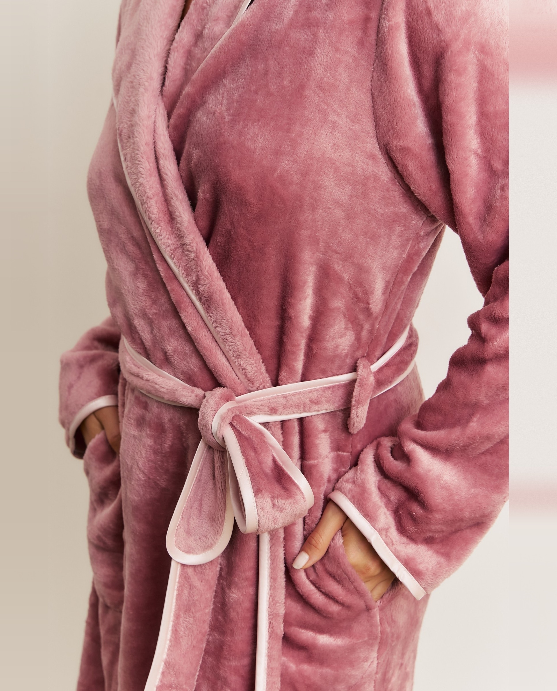 Bata de mujer con tacto suave y cinturón - Promise - Rosa claro Rosa claro-4