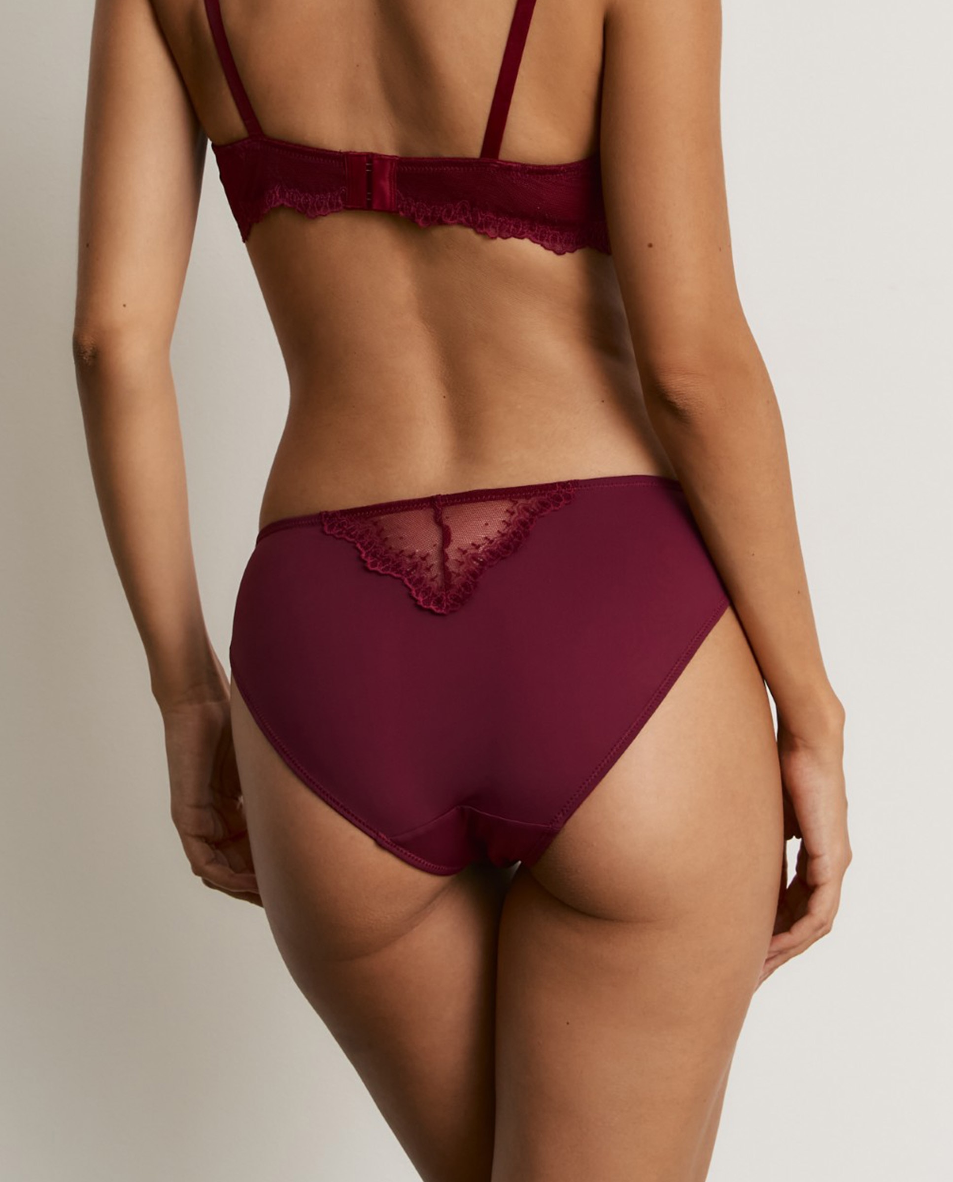 Bragas clásicas de mujer con encaje y microfibra - Promise - Burdeos Burdeos-2