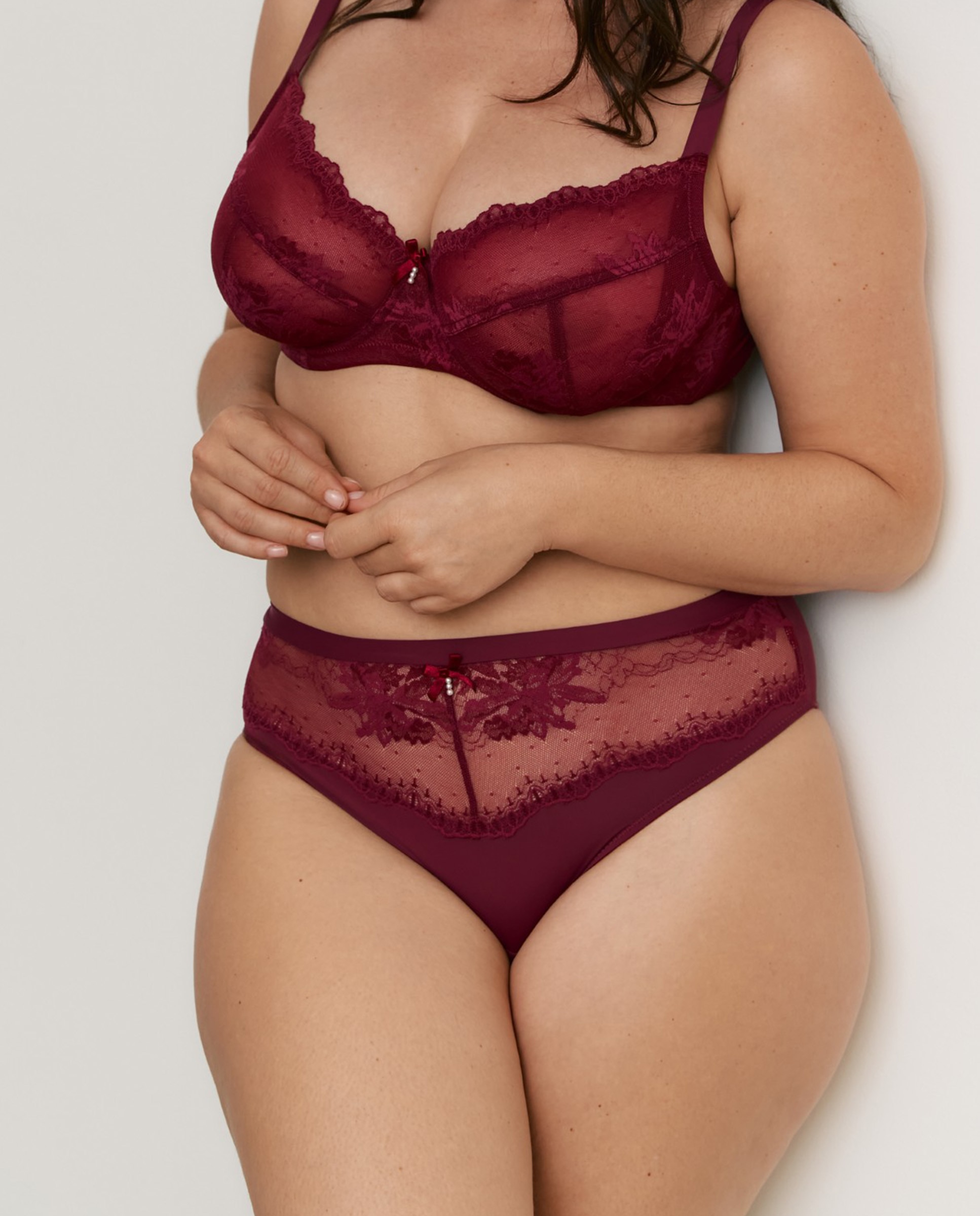 Bragas altas de mujer con encaje y microfibra - Promise - Burdeos Burdeos-1