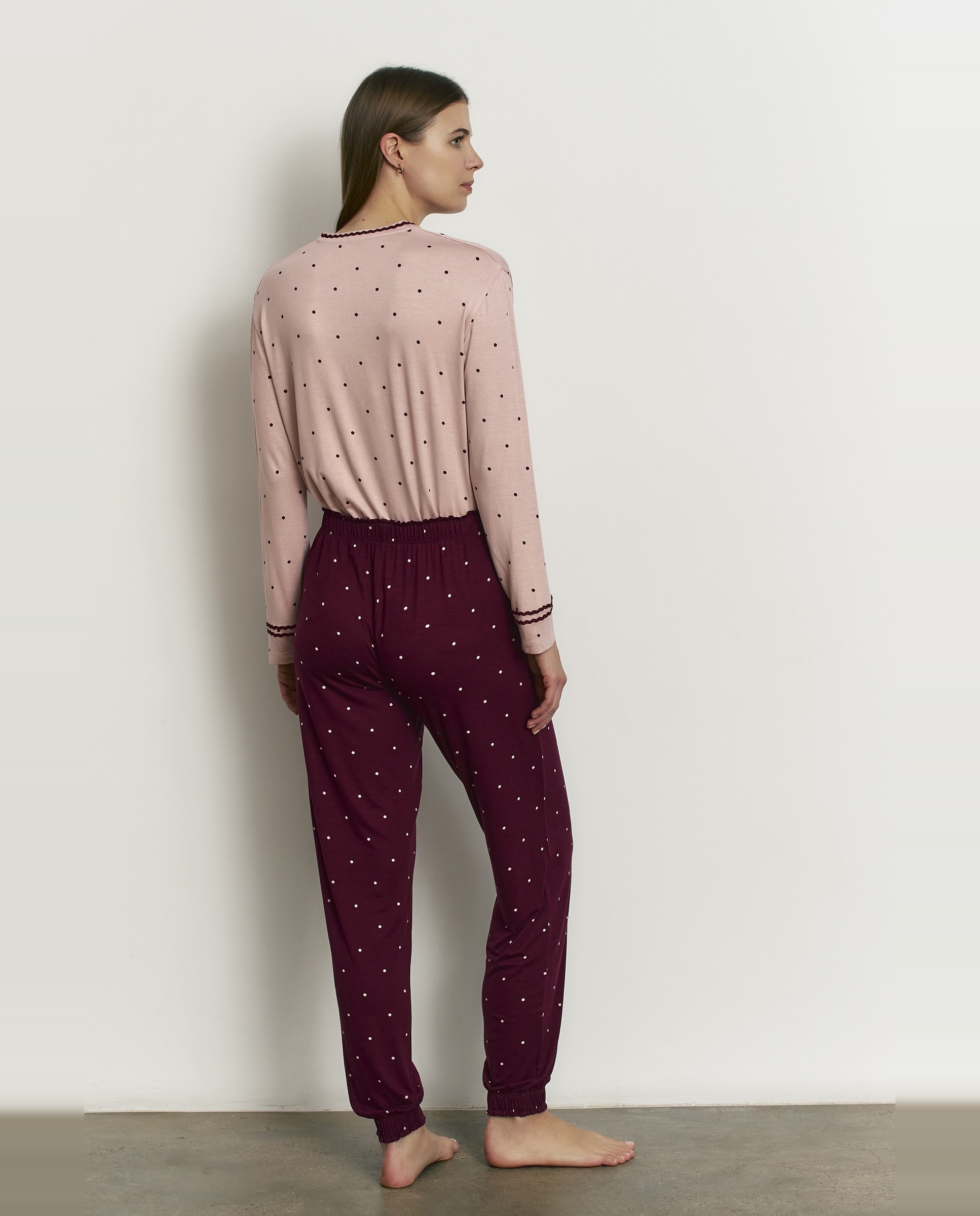 Pijama completo de mujer con manga larga y puños - Promise - Burdeos Burdeos-2