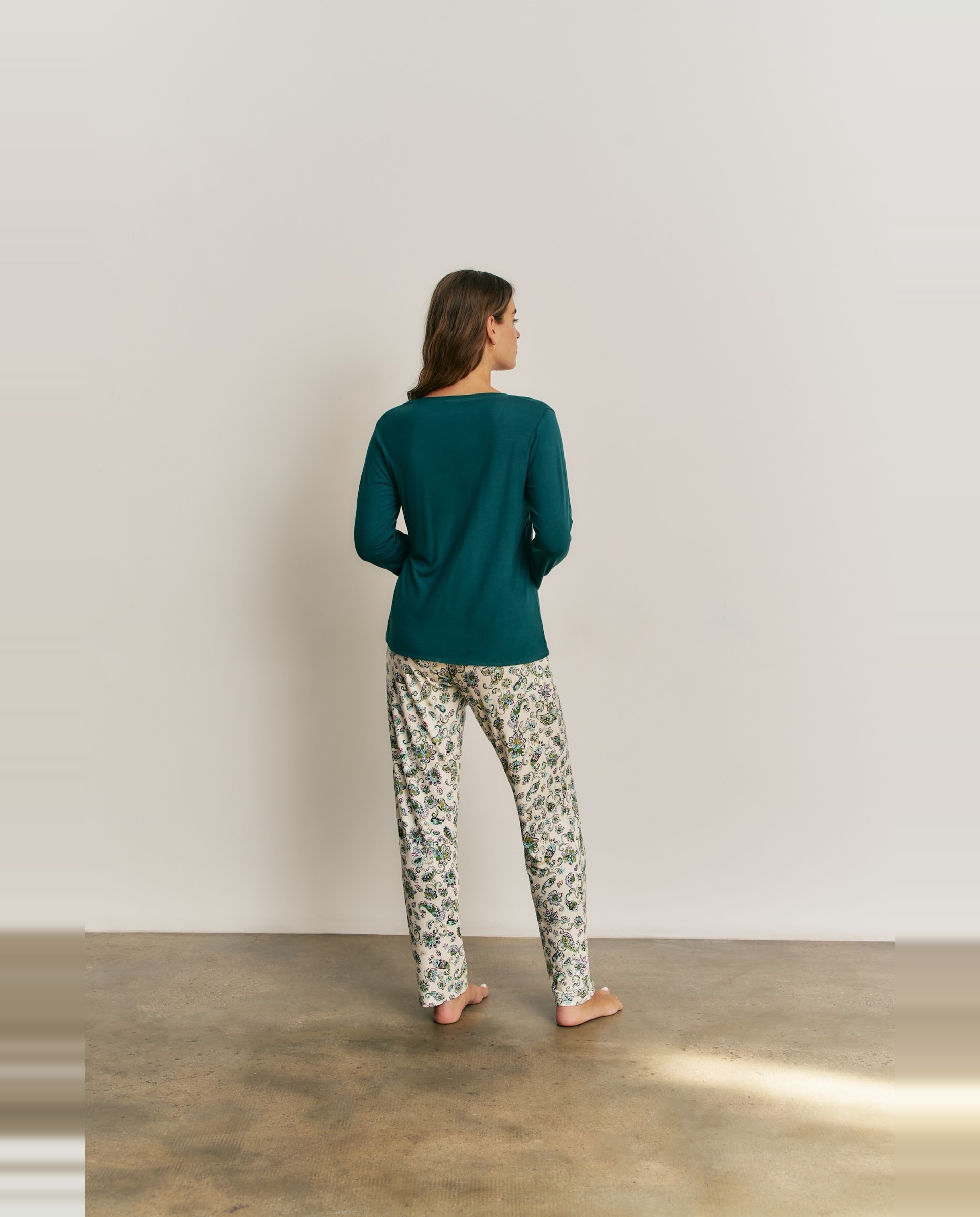 Pijama completo de mujer con manga larga y pantalón largo - Promise - Esmeralda Esmeralda-2