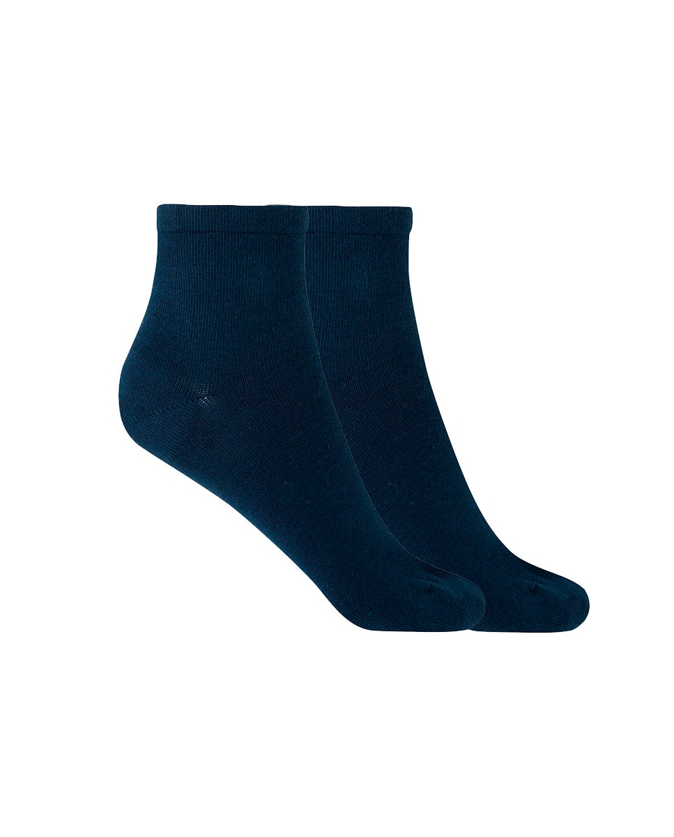 Pack de 2 pares de calcetines de mujer de bambú lisos - Punto Blanco - Azul marino Azul marino-1