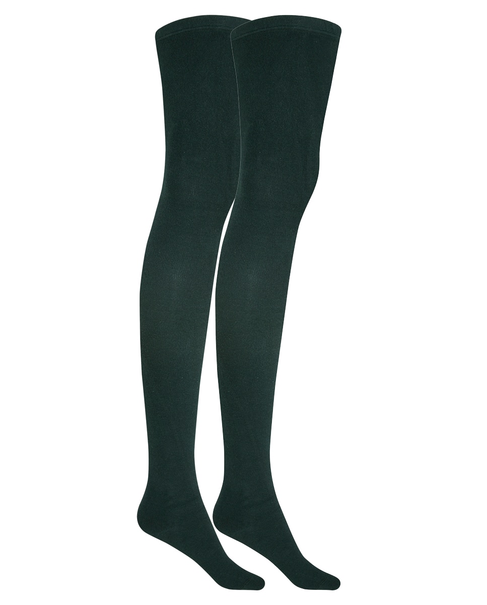 Pack de 2 pares de leotardos niña de bambú liso - Punto Blanco - Verde oscuro Verde oscuro-1