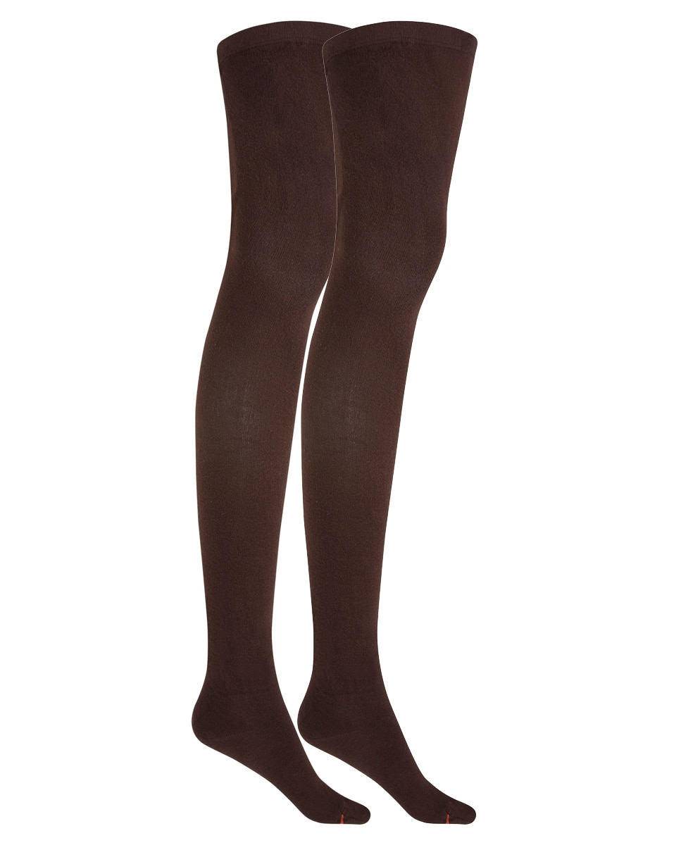 Imagen 1 de Pack de 2 pares de leotardos niña de bambú liso - Punto Blanco - Marrón oscuro Marrón oscuro