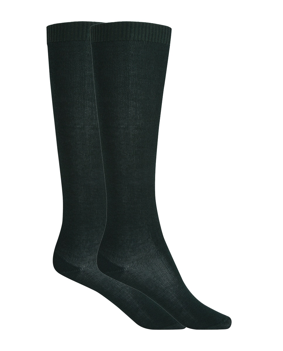 Pack de 2 pares de calcetines de algodón lisos - Punto Blanco - Verde oscuro Verde oscuro-1