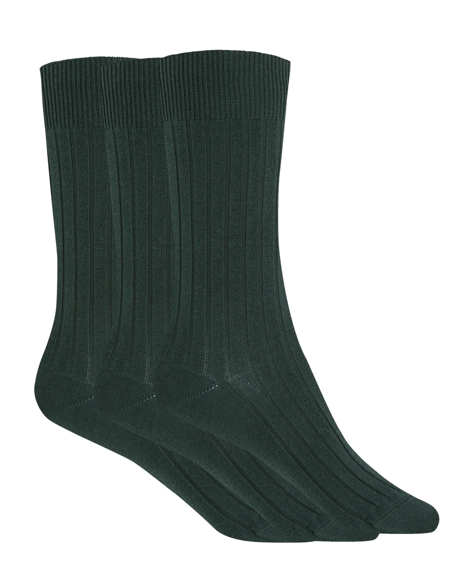 Imagen 1 de Pack de 3 pares de calcetines en algodón y canalé - Punto Blanco - Verde oscuro Verde oscuro