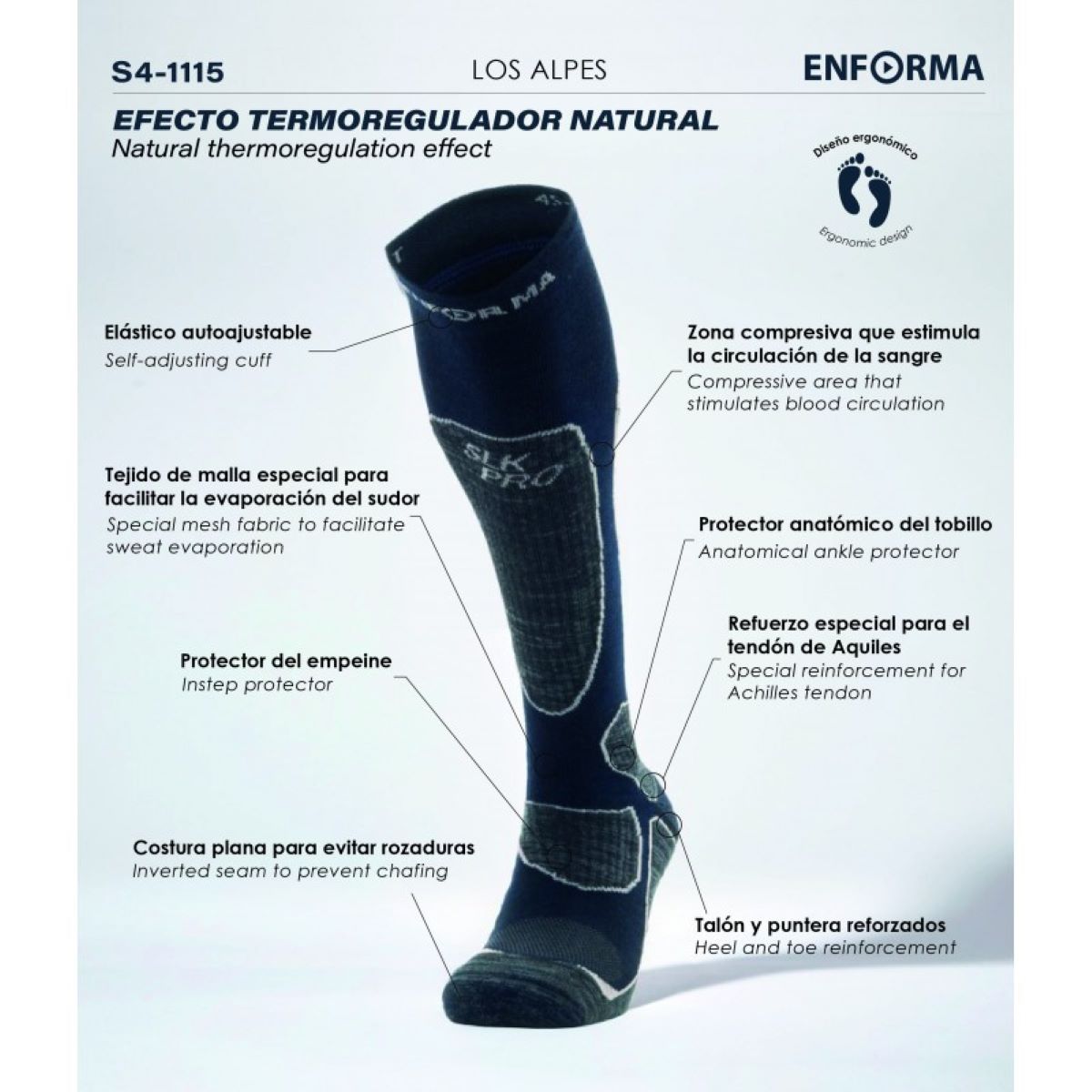 Calcetines de esquí y snow unisex Los Alpes Enforma - Azul marino Azul marino-3
