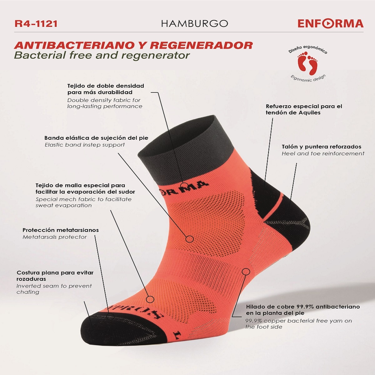 Imagen 5 de Calcetines de running unisex Hamburgo Enforma - Salmón Salmón