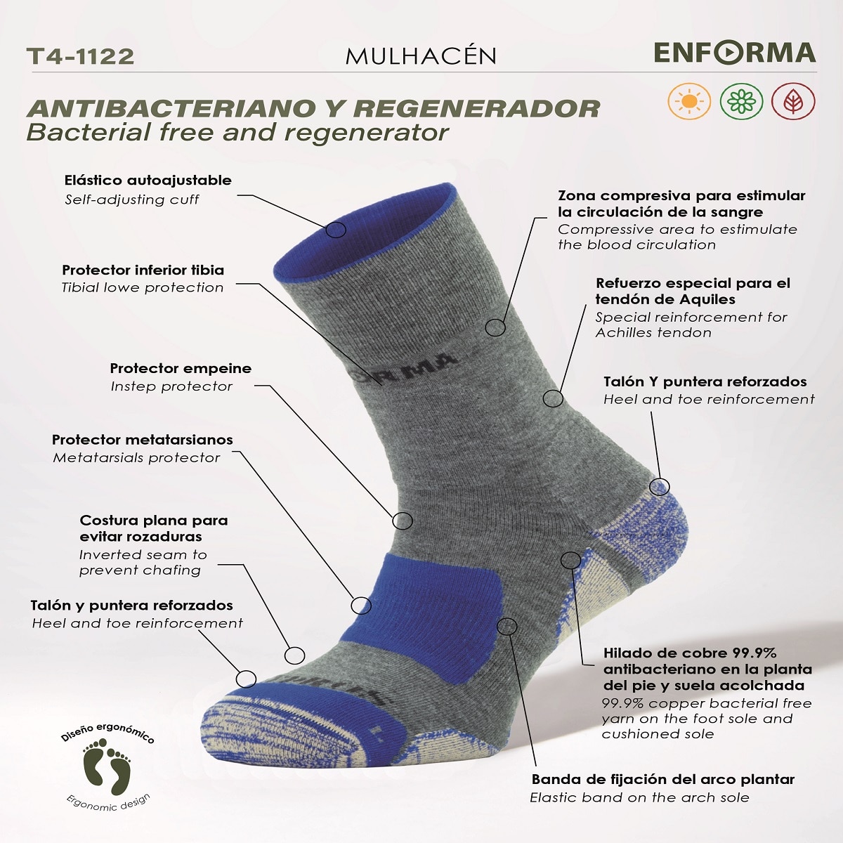 Calcetines de trekking unisex Mulhacén Enforma - Gris / Azul Gris / Azul-5