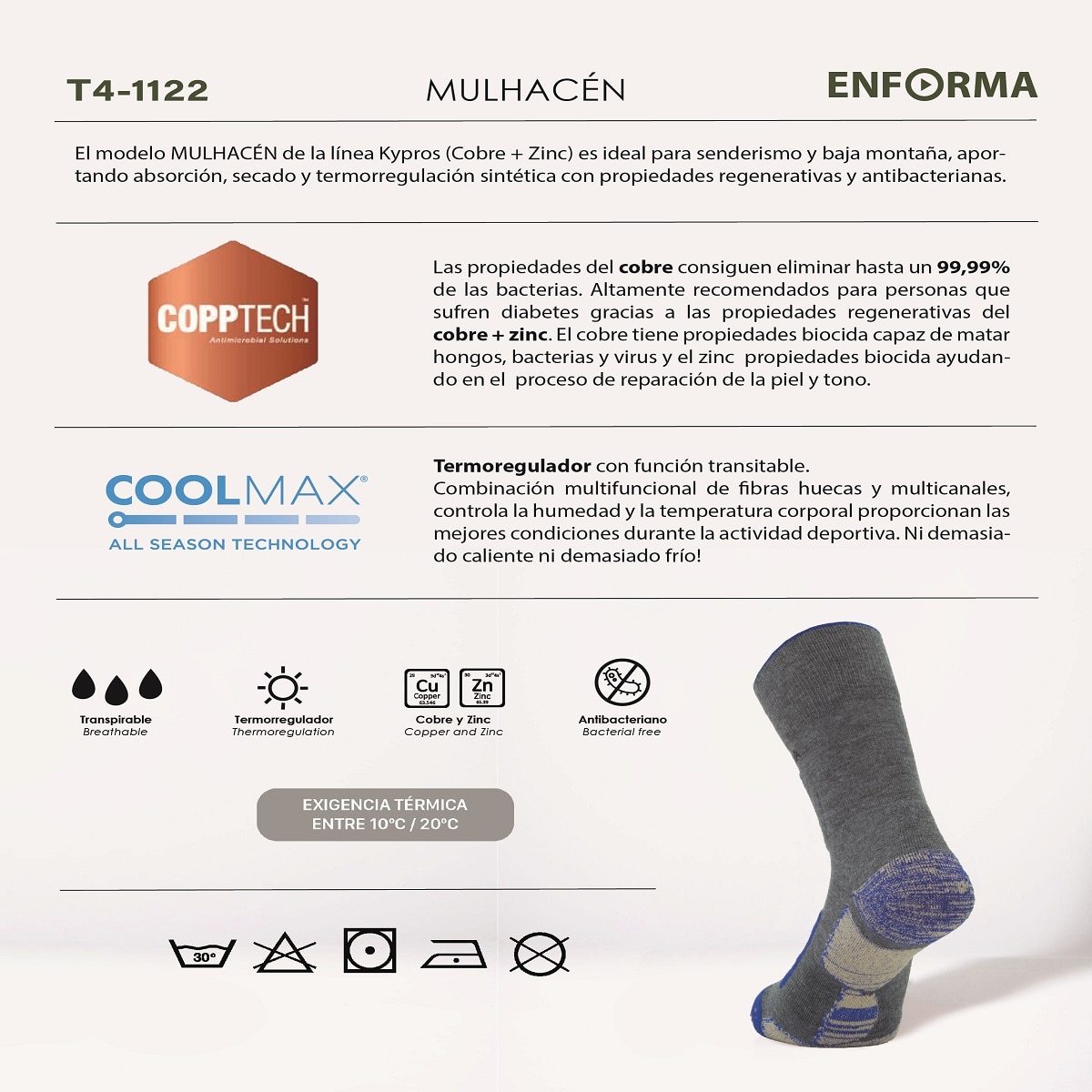 Calcetines de trekking unisex Mulhacén Enforma - Gris / Azul Gris / Azul-6