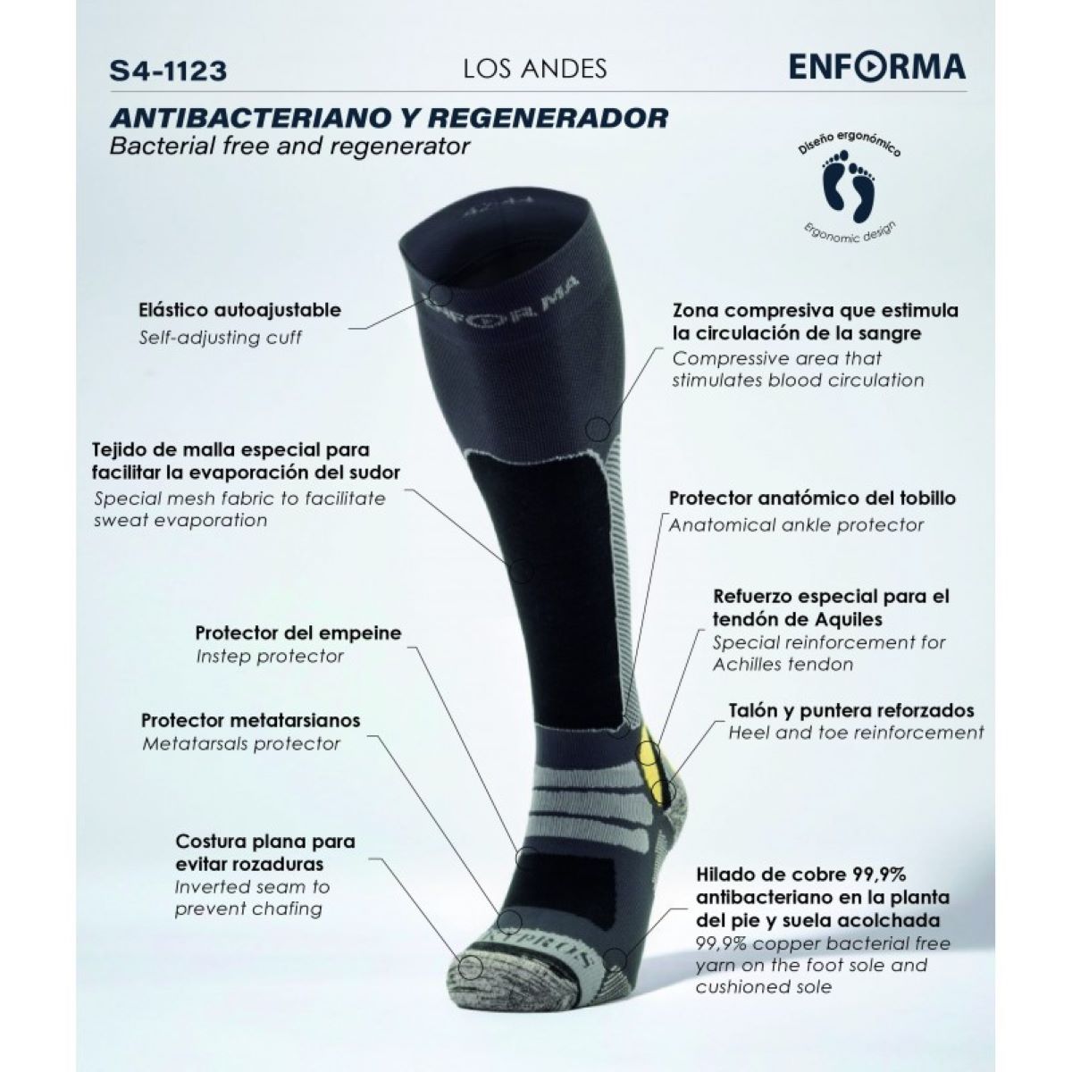Calcetines de esquí y snow unisex Los Andes Enforma - Gris/Negro Gris/Negro-5