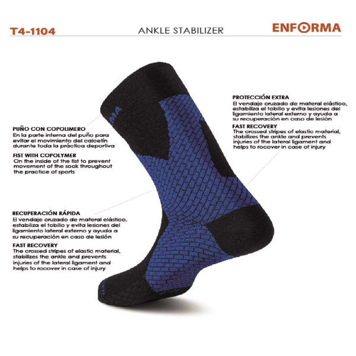 Calcetín de running unisex Ankle Stabilizer Enforma - Negro / Azul Negro / Azul-5