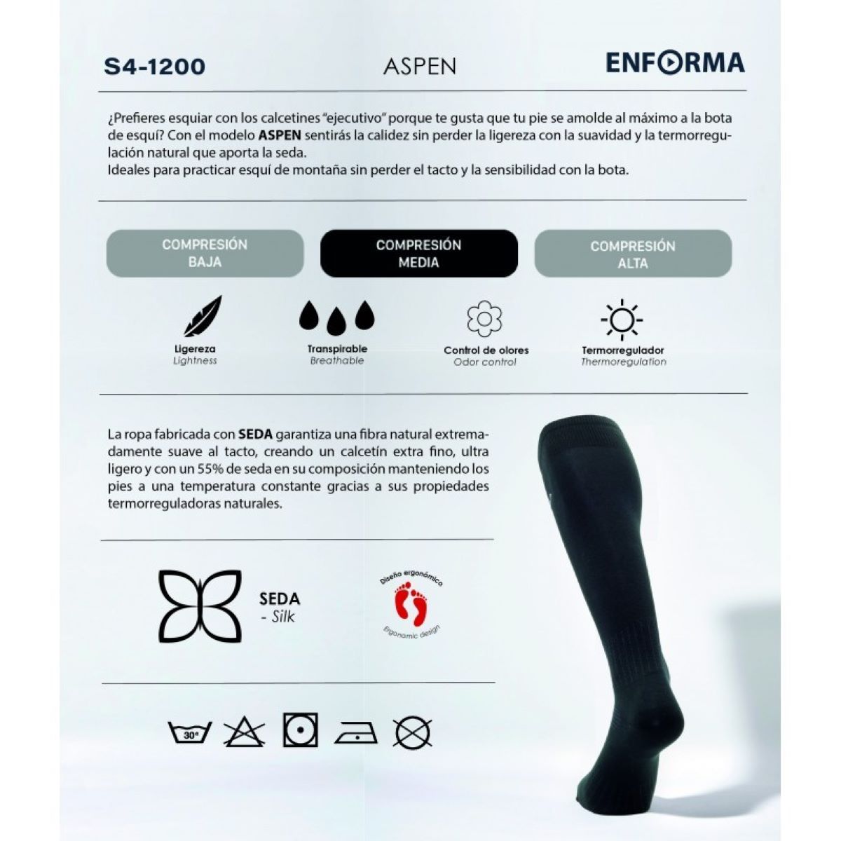 Calcetines de esquí y snow unisex Aspen Enforma - Negro Negro-4