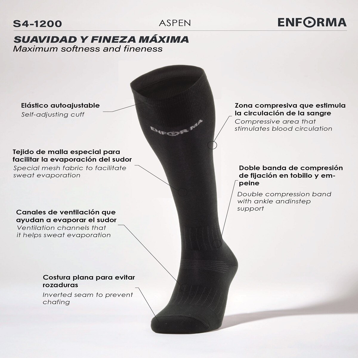 Calcetines de esquí y snow unisex Aspen Enforma - Negro Negro-5