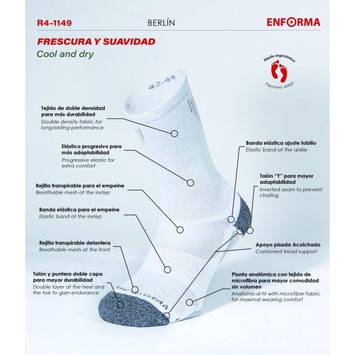 Imagen 3 de Calcetines de running unisex Berlín Enforma - Blanco / Gris Blanco / Gris