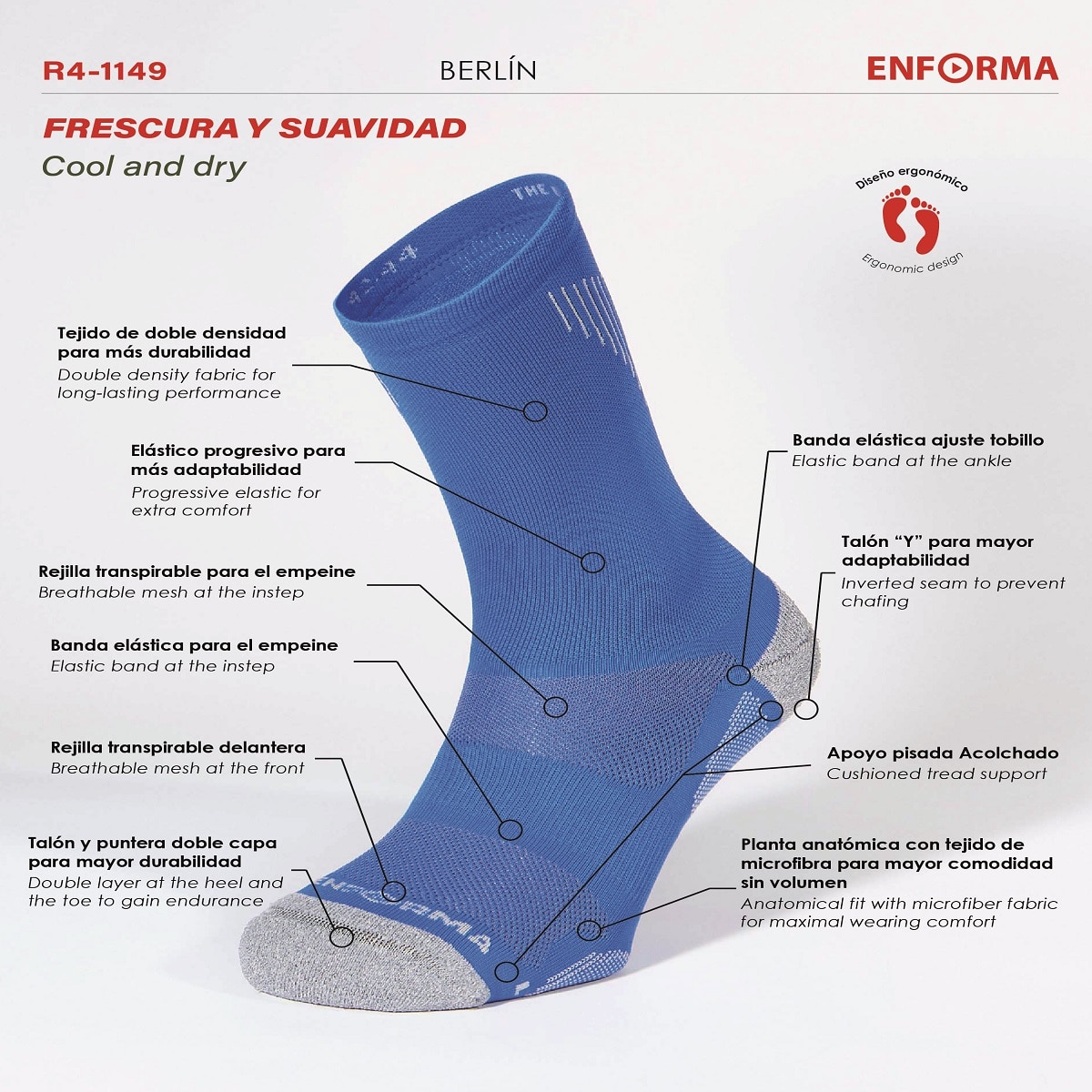 Imagen 4 de Calcetines de running unisex Berlín Enforma - Azul royal Azul royal