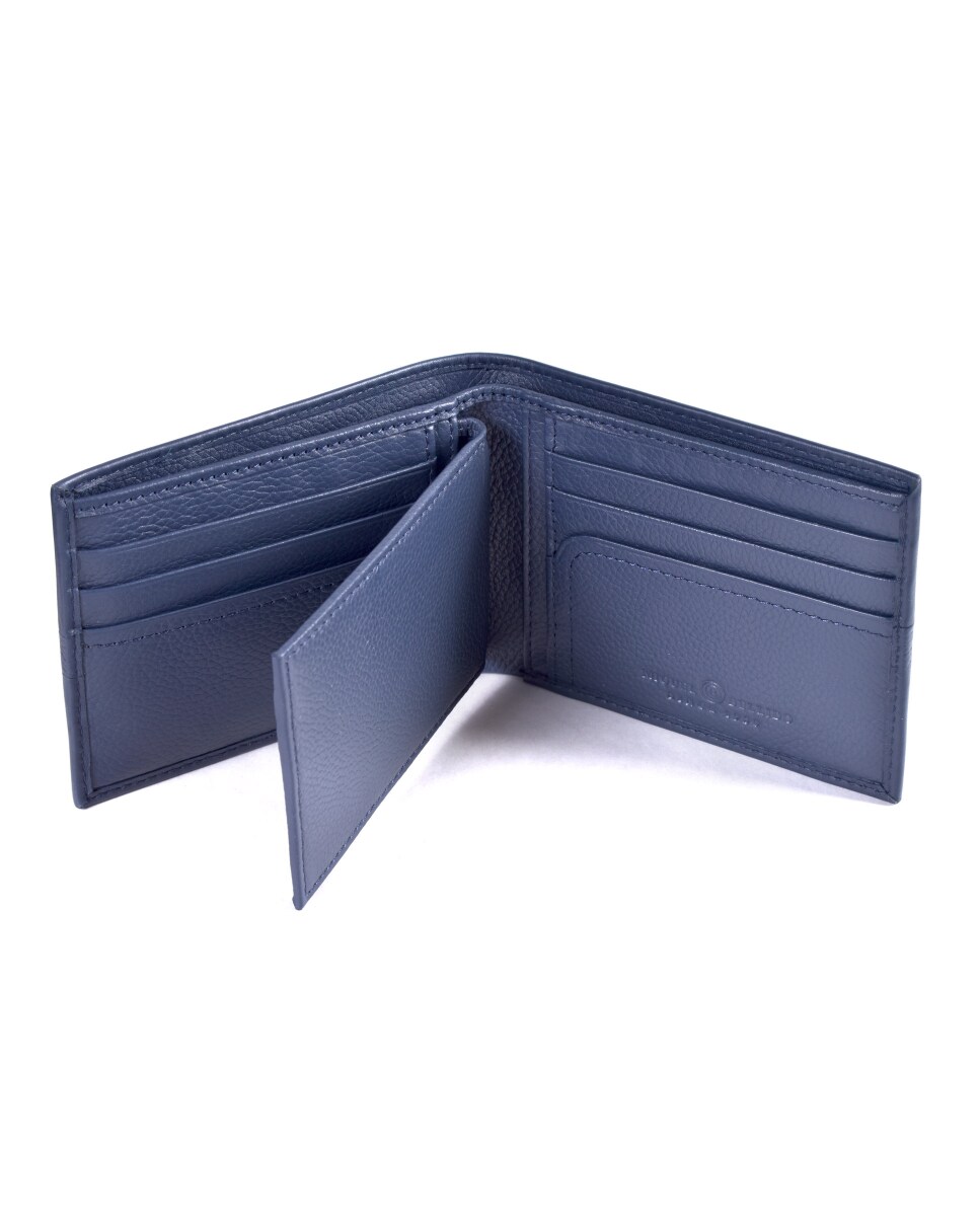 Cartera de hombre de piel azul con tarjetero extraíble · Miguel