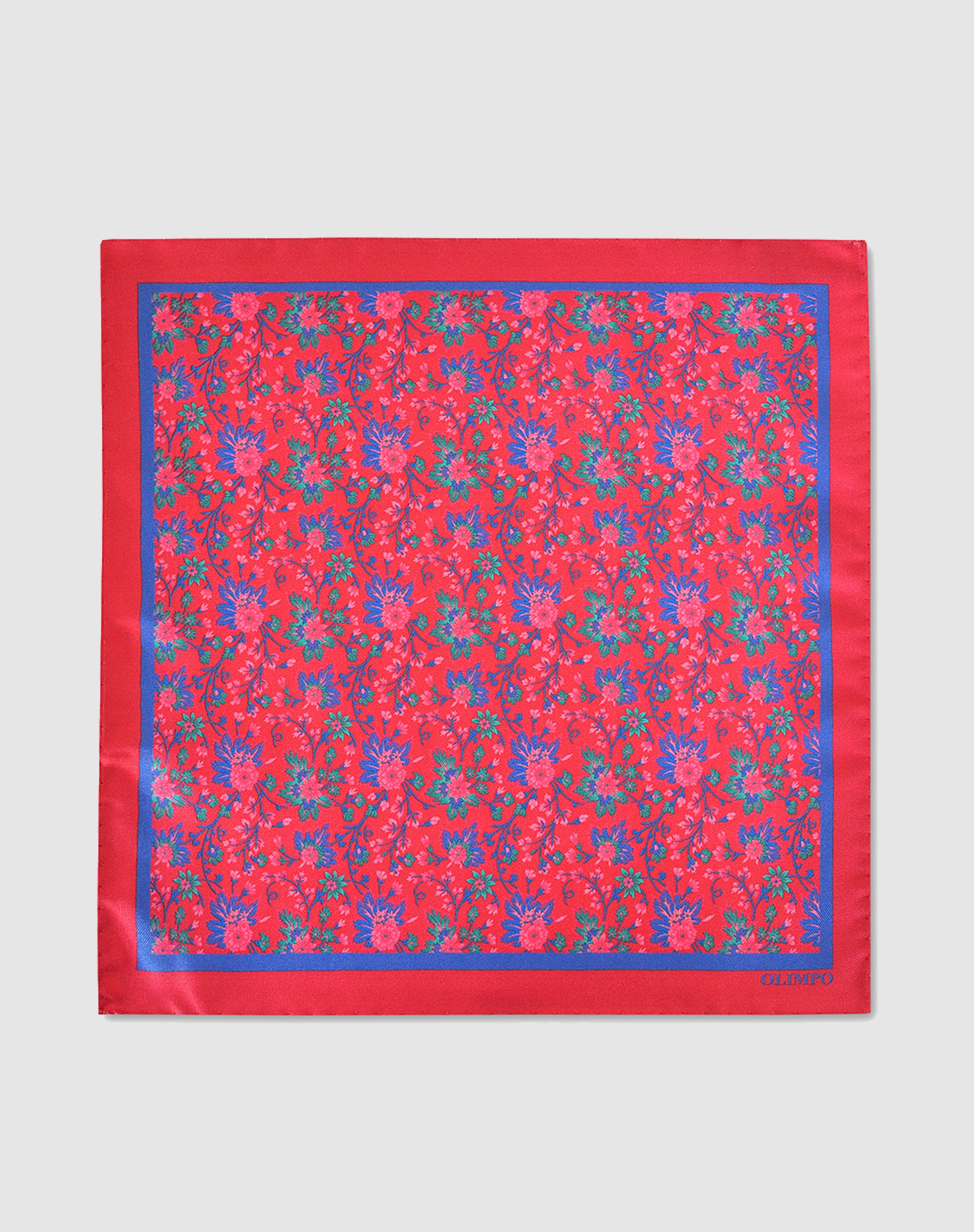 Imagen 1 de Pañuelo de seda rojo con estampado de flores Rojo